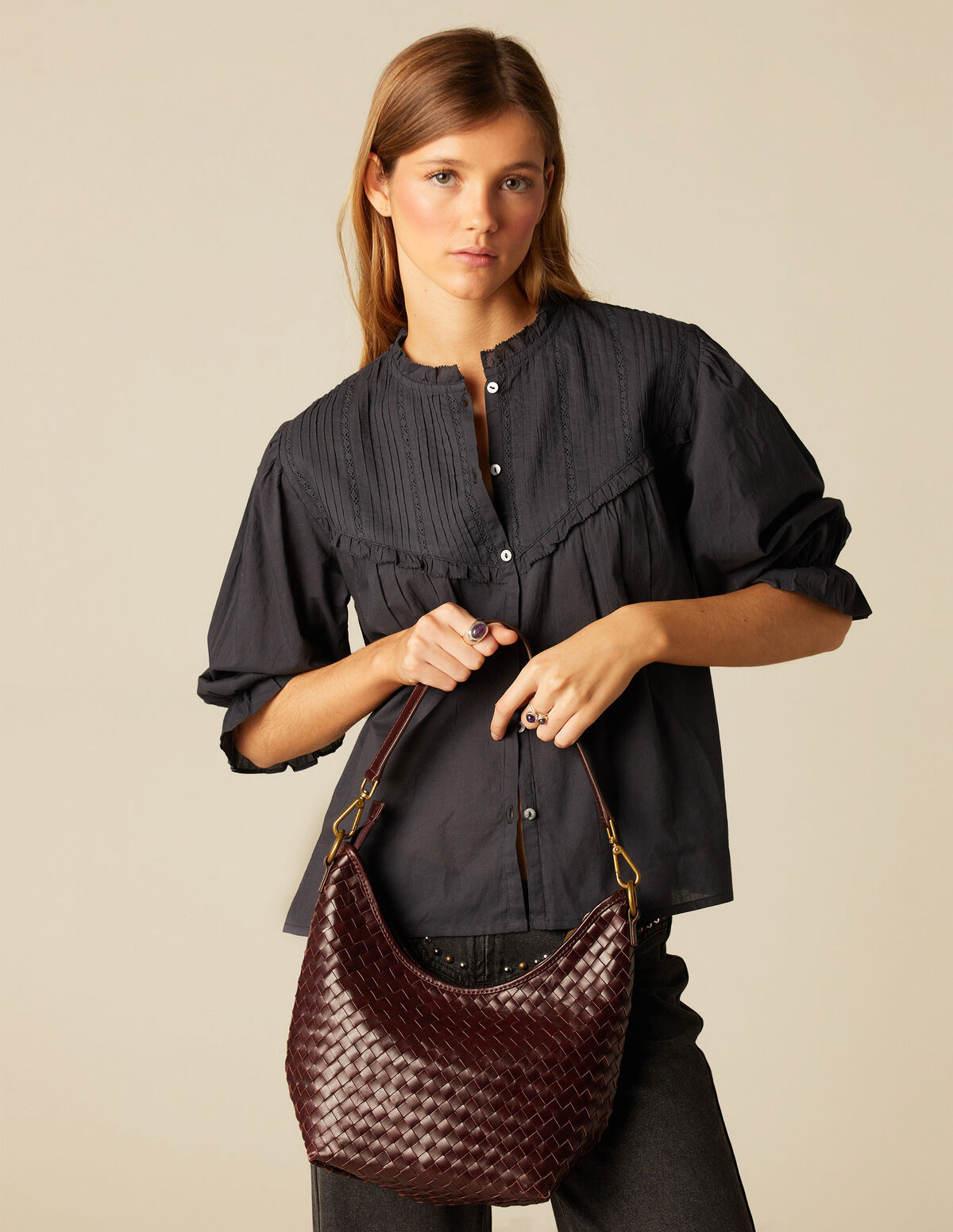 CAMISA ROMANTICA ANTRACITA