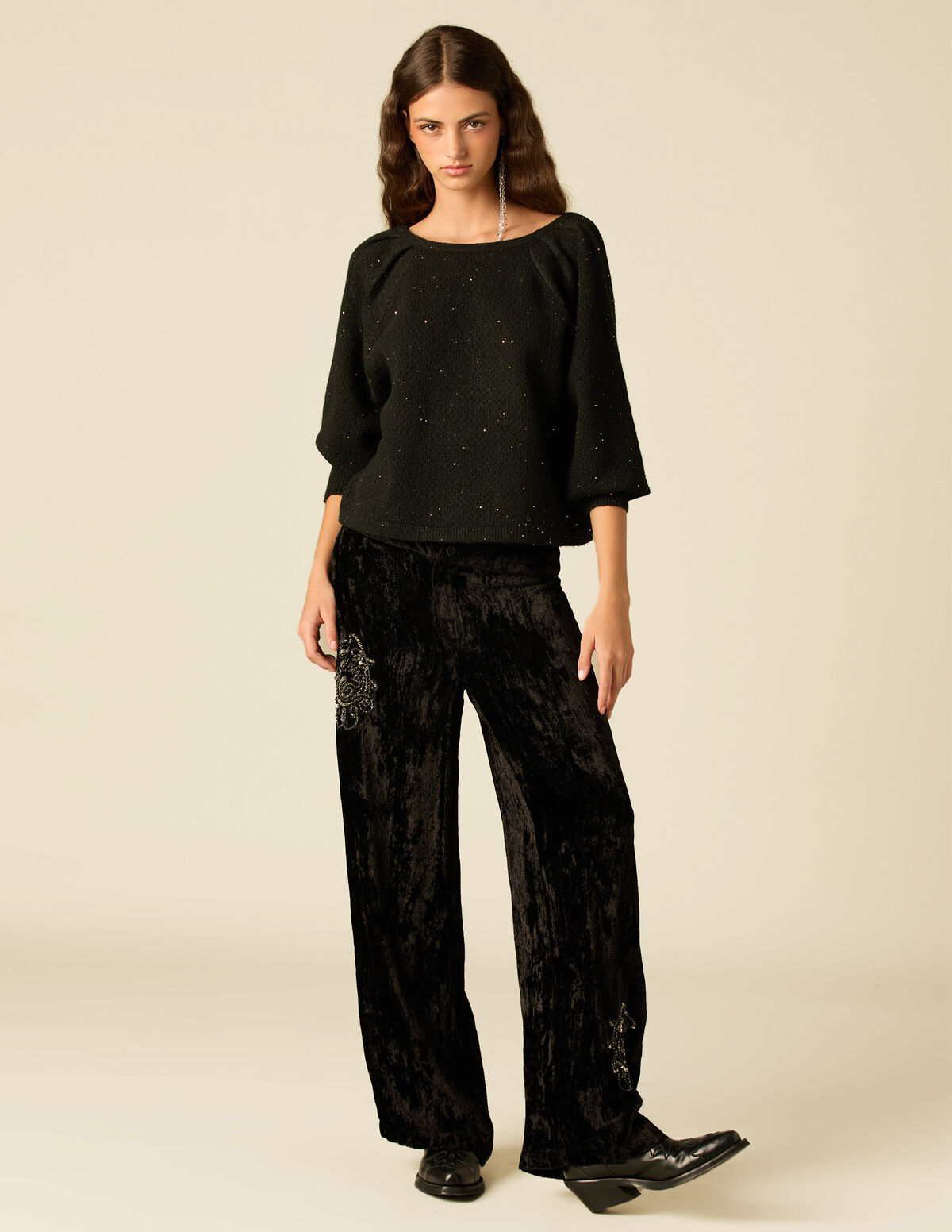 PANTALON VELOURS PERLES
