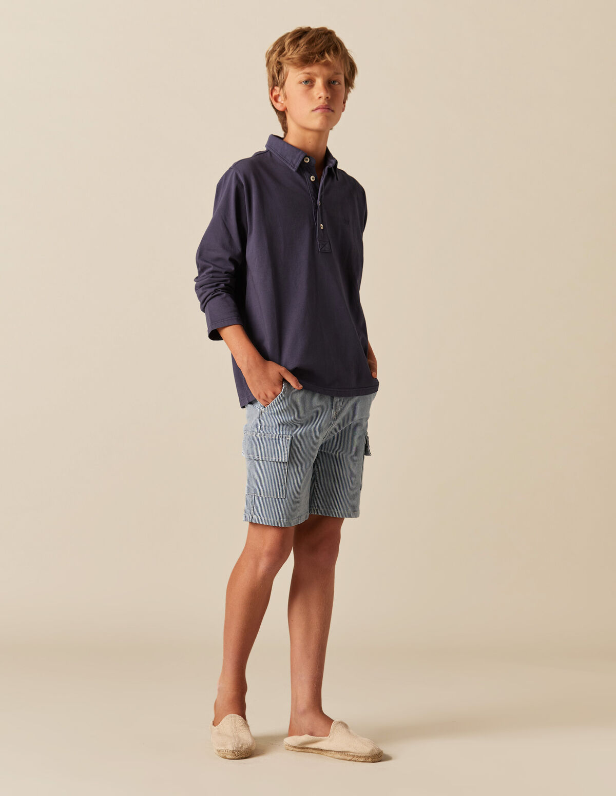 RED STRIPED CARGO BERMUDA SHORTS