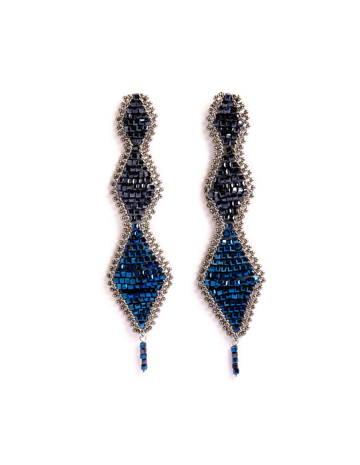 BRINCOS BEADS AZUL LOSANGO