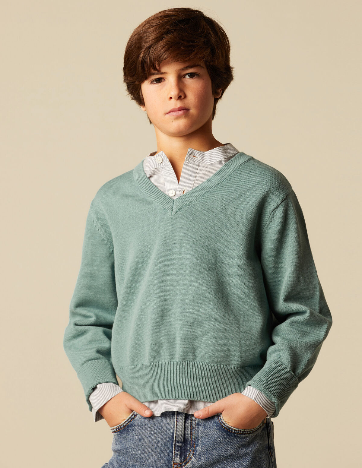 JERSEY CUELLO PICO PUNTO GRIS CLARO