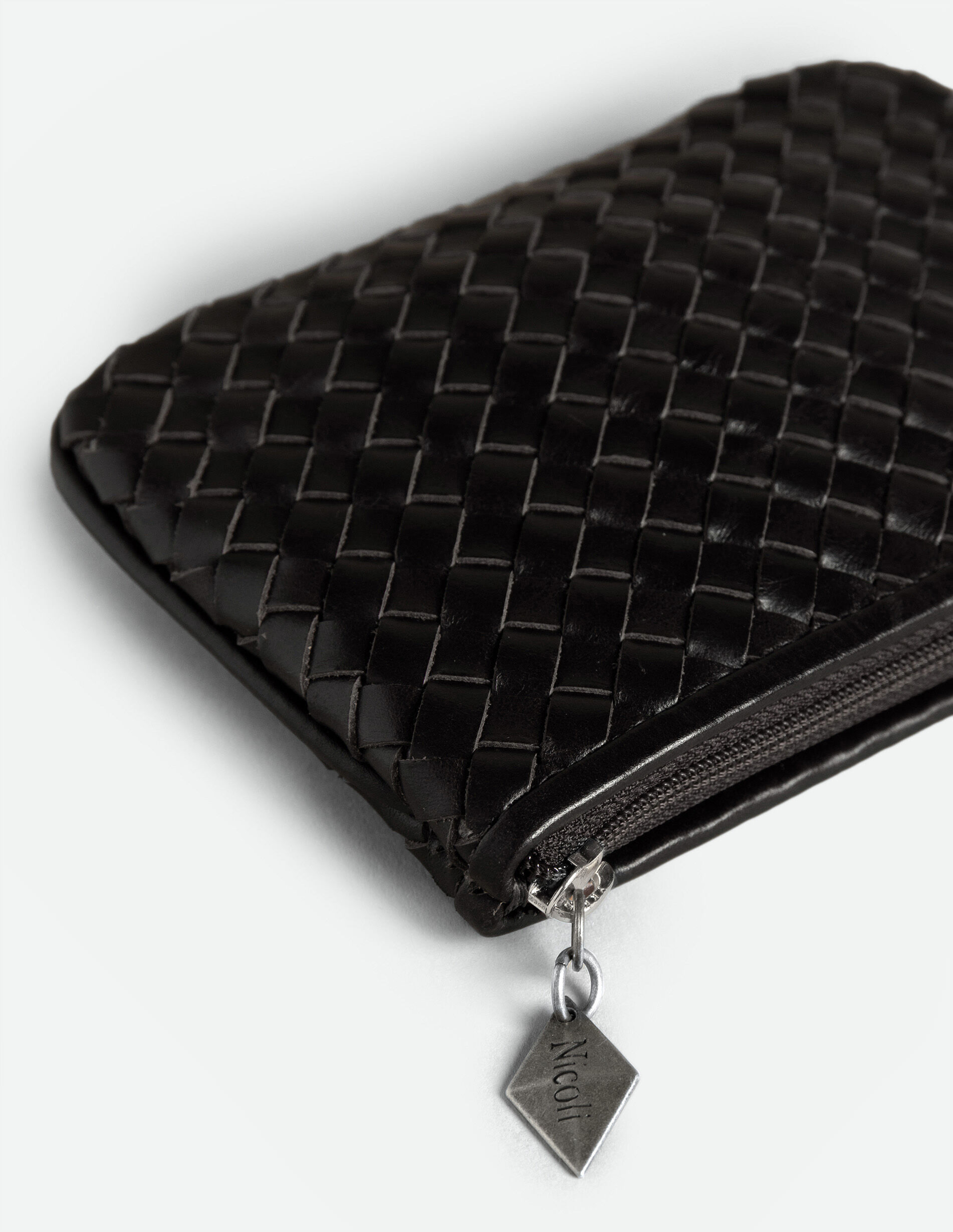 Porte-monnaie tressé noir | NICOLI