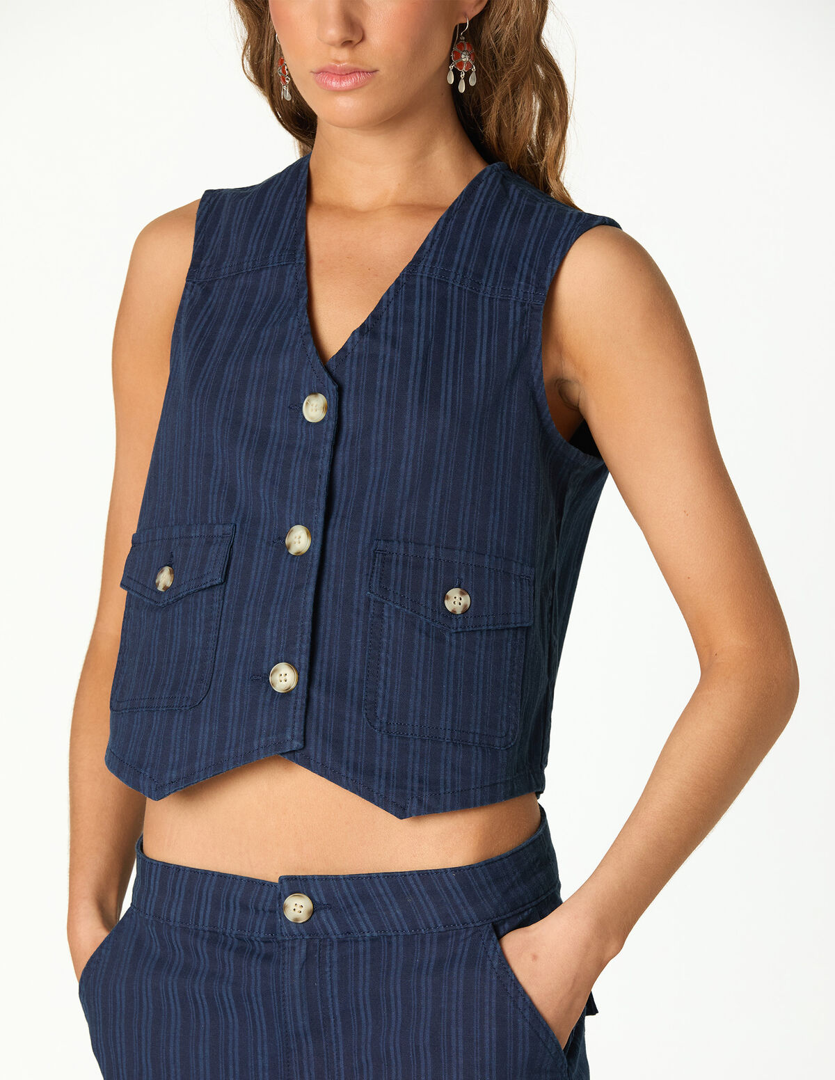 BLUE STRIPED DENIM VEST