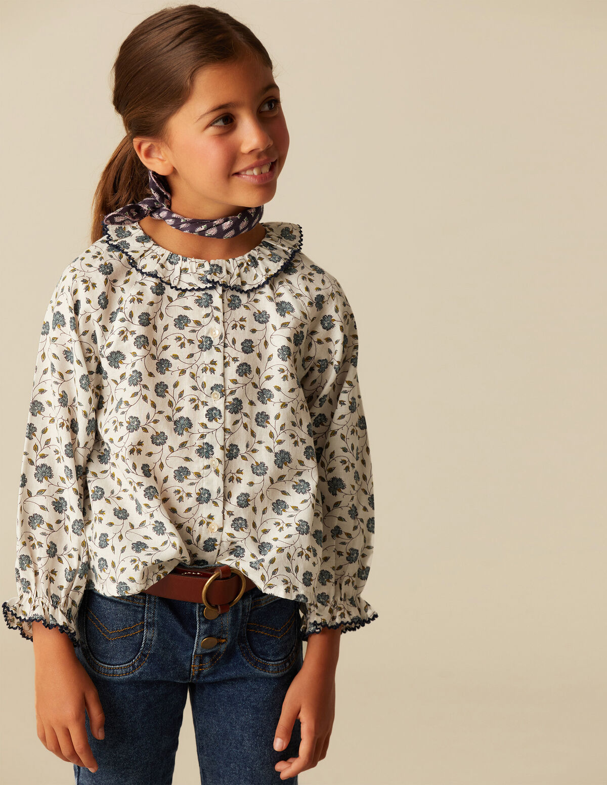 BLUE STITCHING FLORAL SHIRT