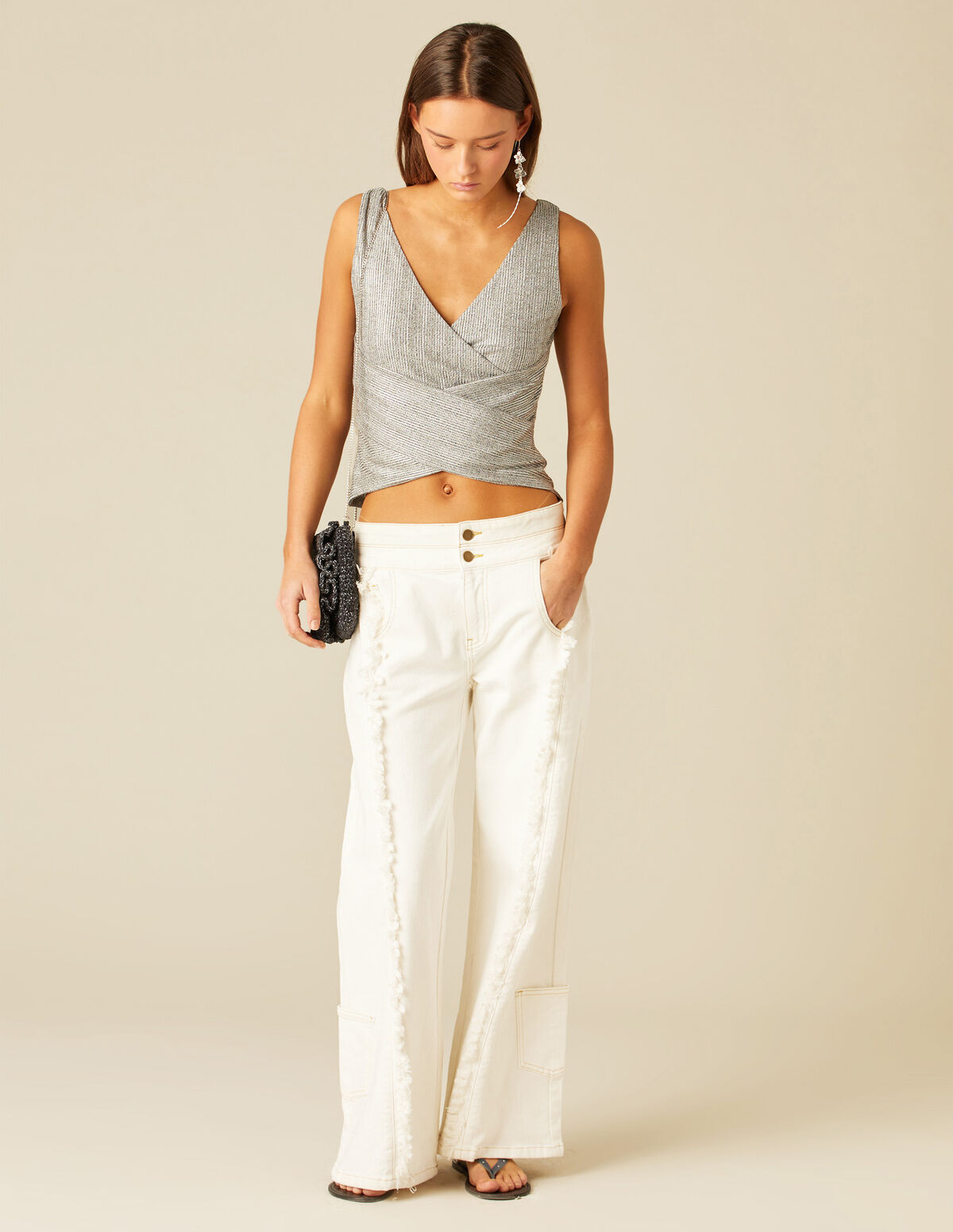 WHITE DOUBLE-WAISTBAND TROUSERS