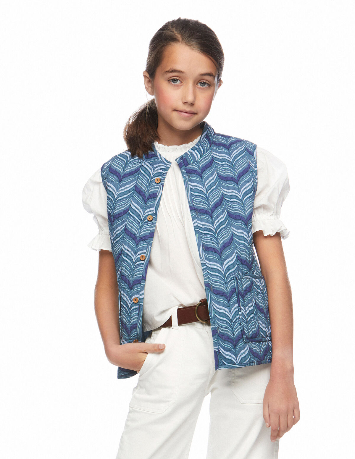Blue herringbone quilted gilet
