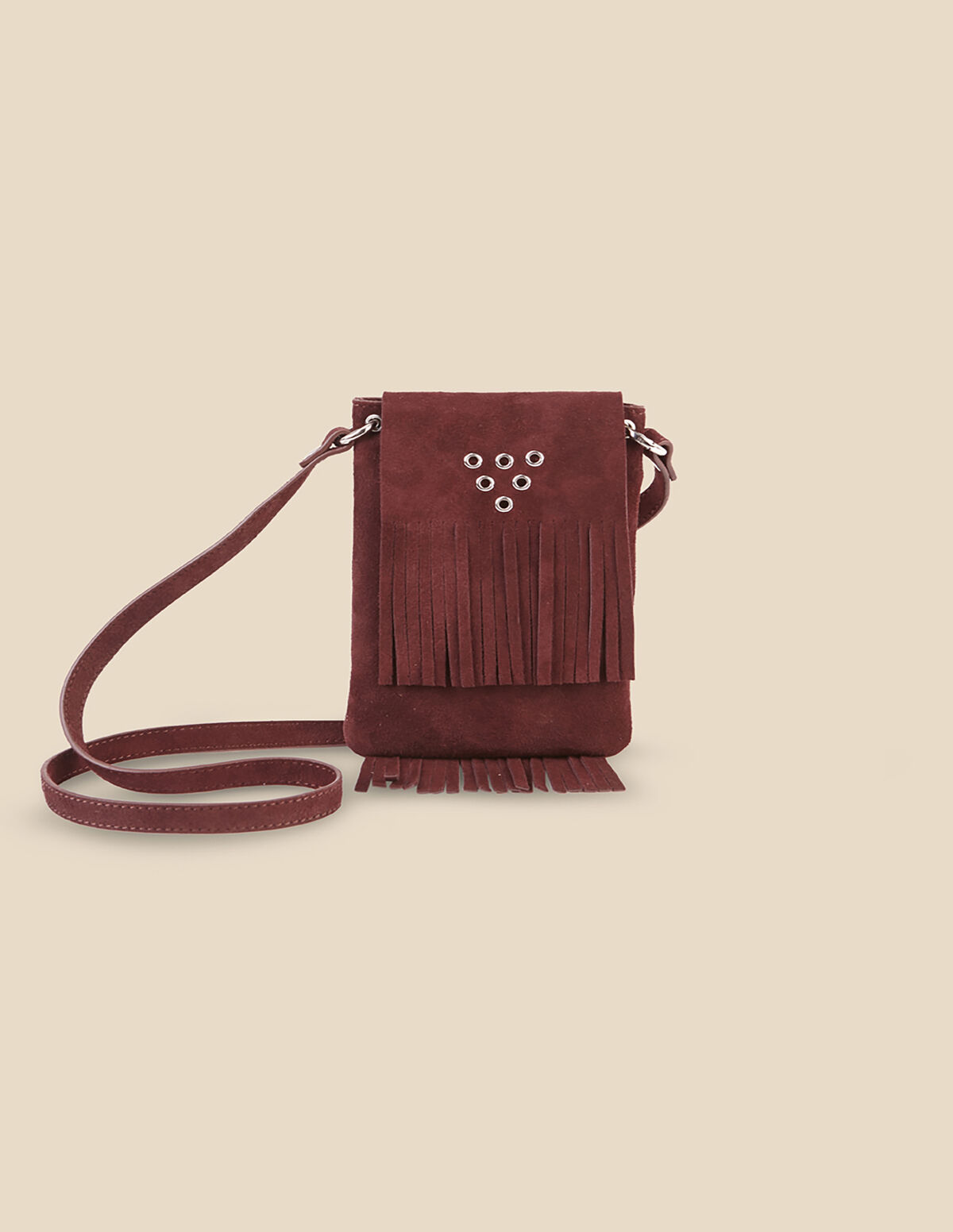 MAROON FRINGED SUEDE BAG