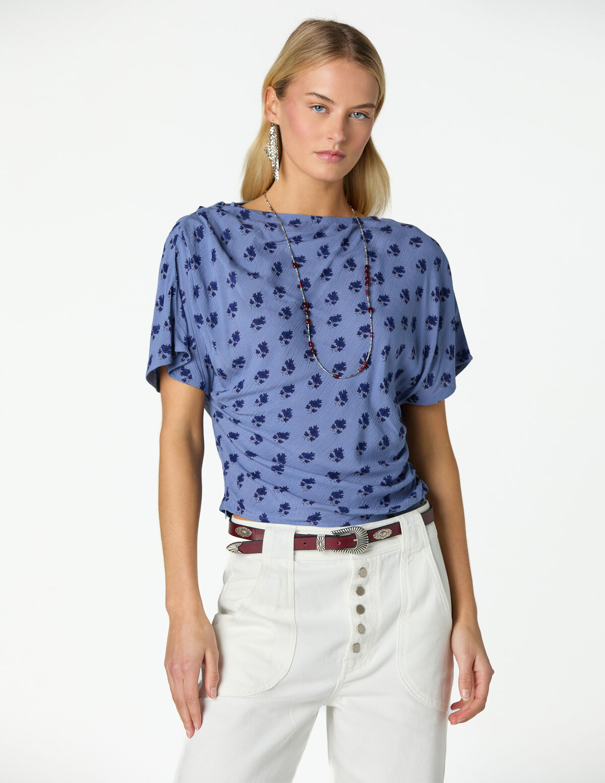 BLUE BUTI PRINT TOP
