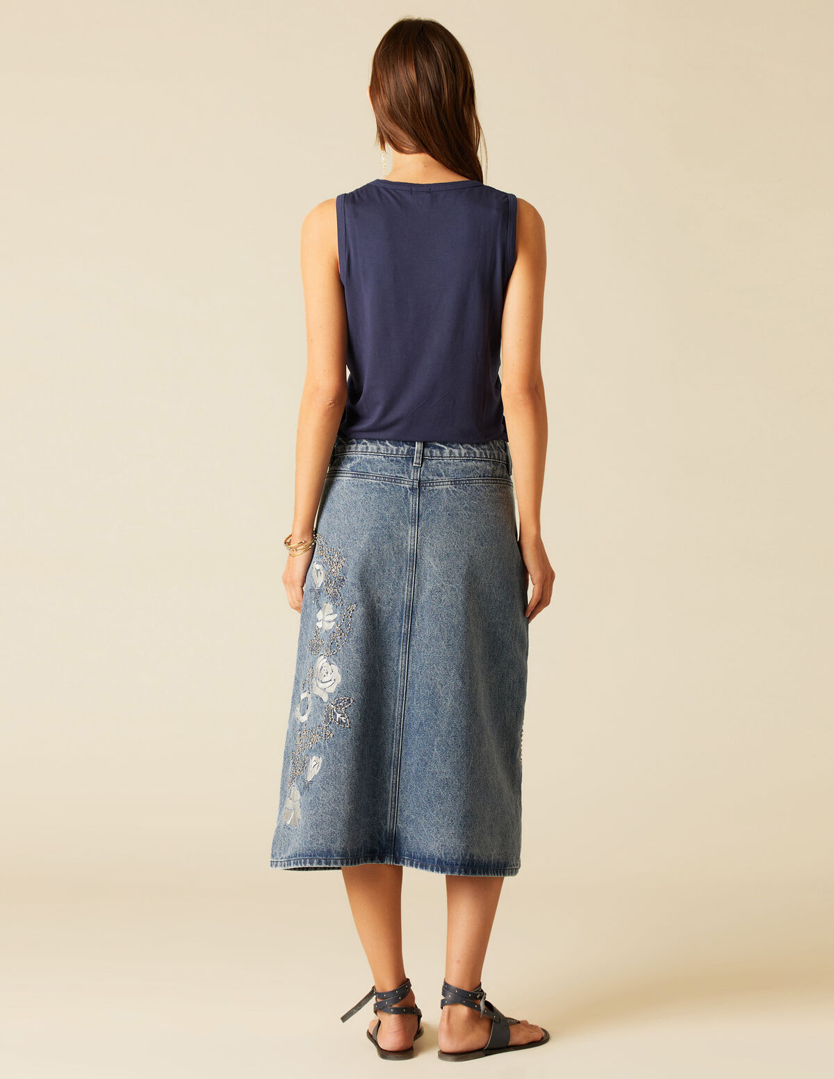 JUPE DENIM CLOUS BLEUE
