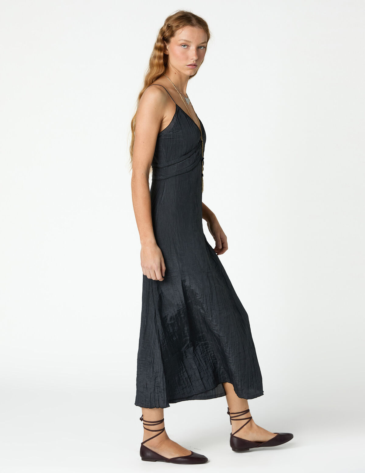BLACK MIDI SLIP DRESS