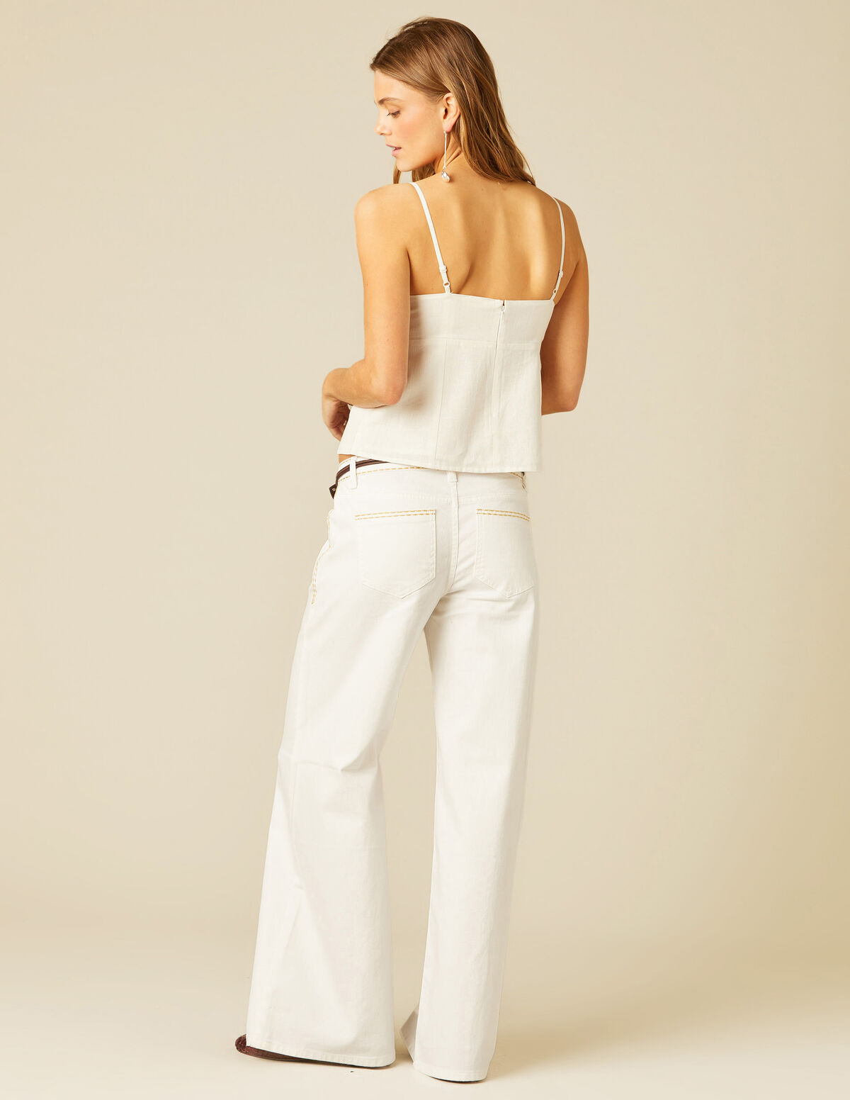 PANTALÓN PESPUNTE CINTURILLA BLANCO