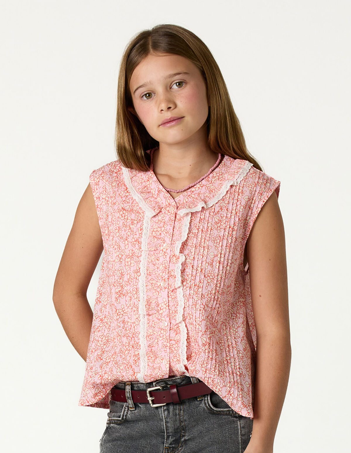 BLUE PRINT RUFFLE TOP