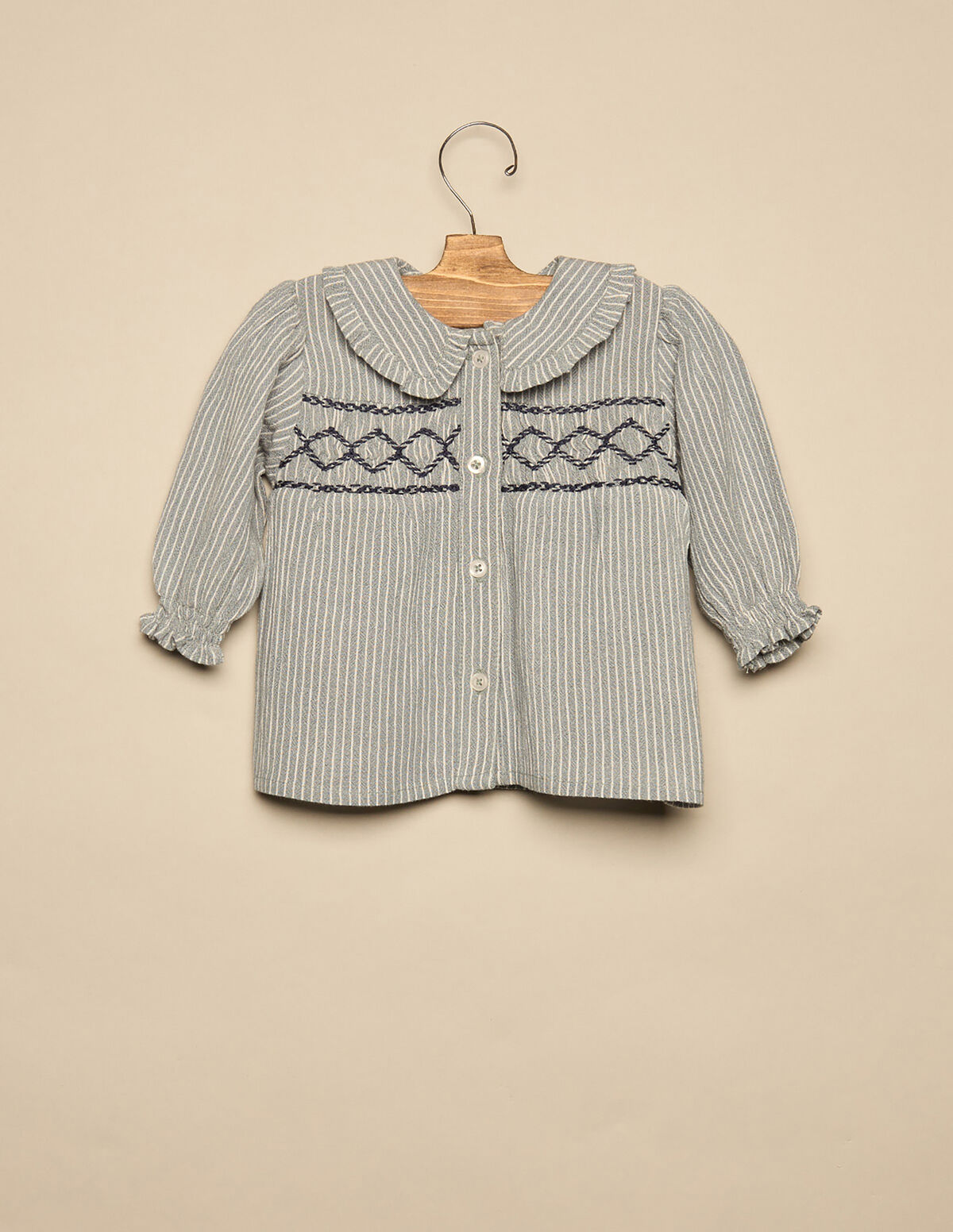 BLUE SMOCKED STRIPED SHIRT