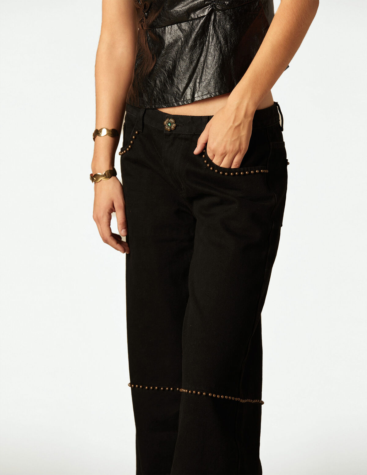 CAL&Ccedil;AS BOT&Atilde;O FLOR ANTRACITE TACHAS