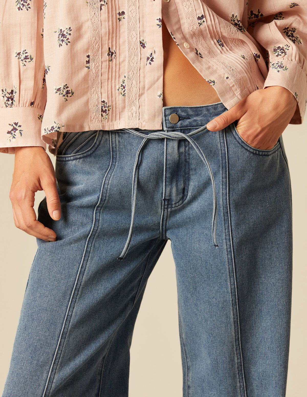 BLUE TOP-STITCHED POCKETS TROUSERS
