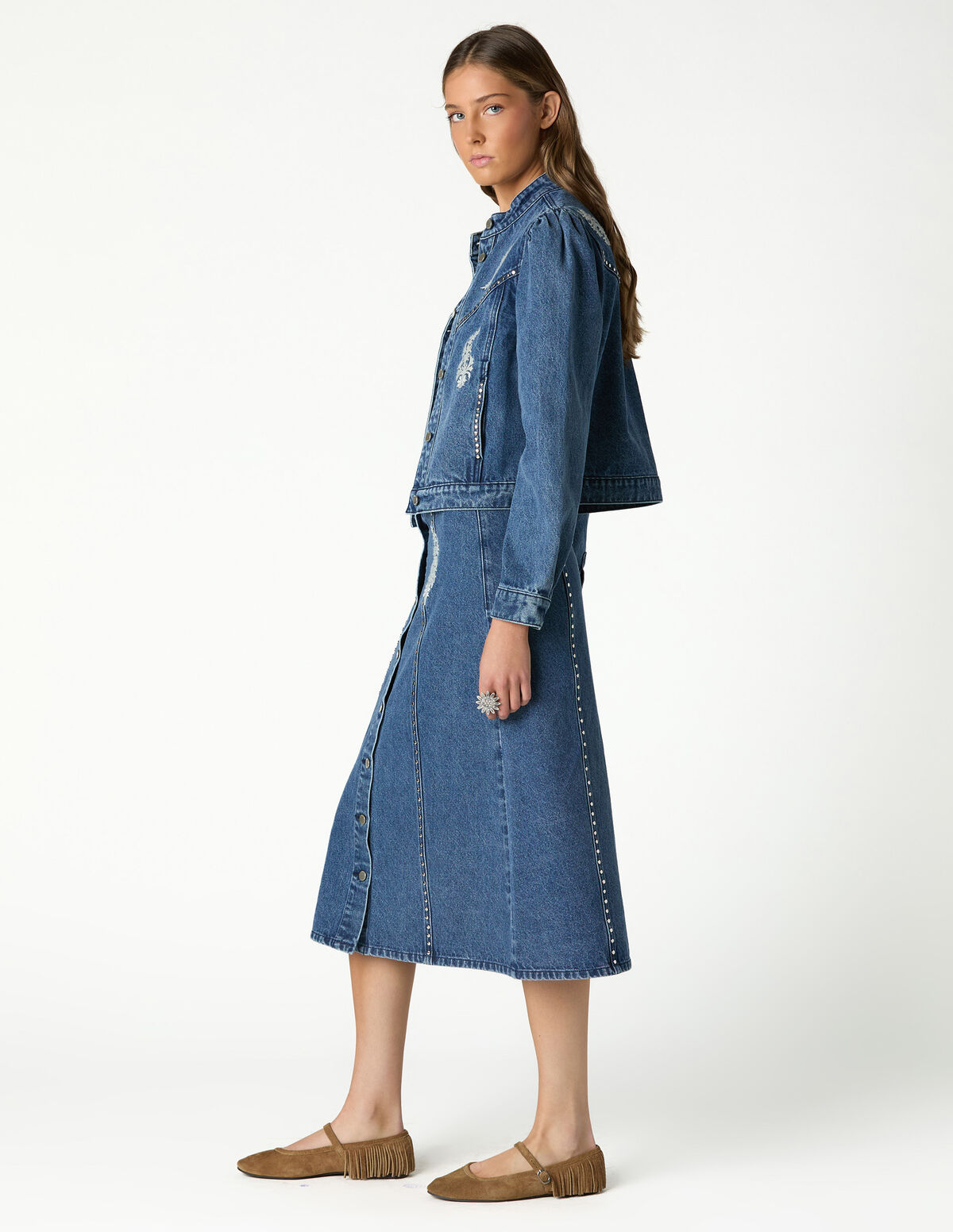 BLUE EMBROIDERED DENIM JACKET