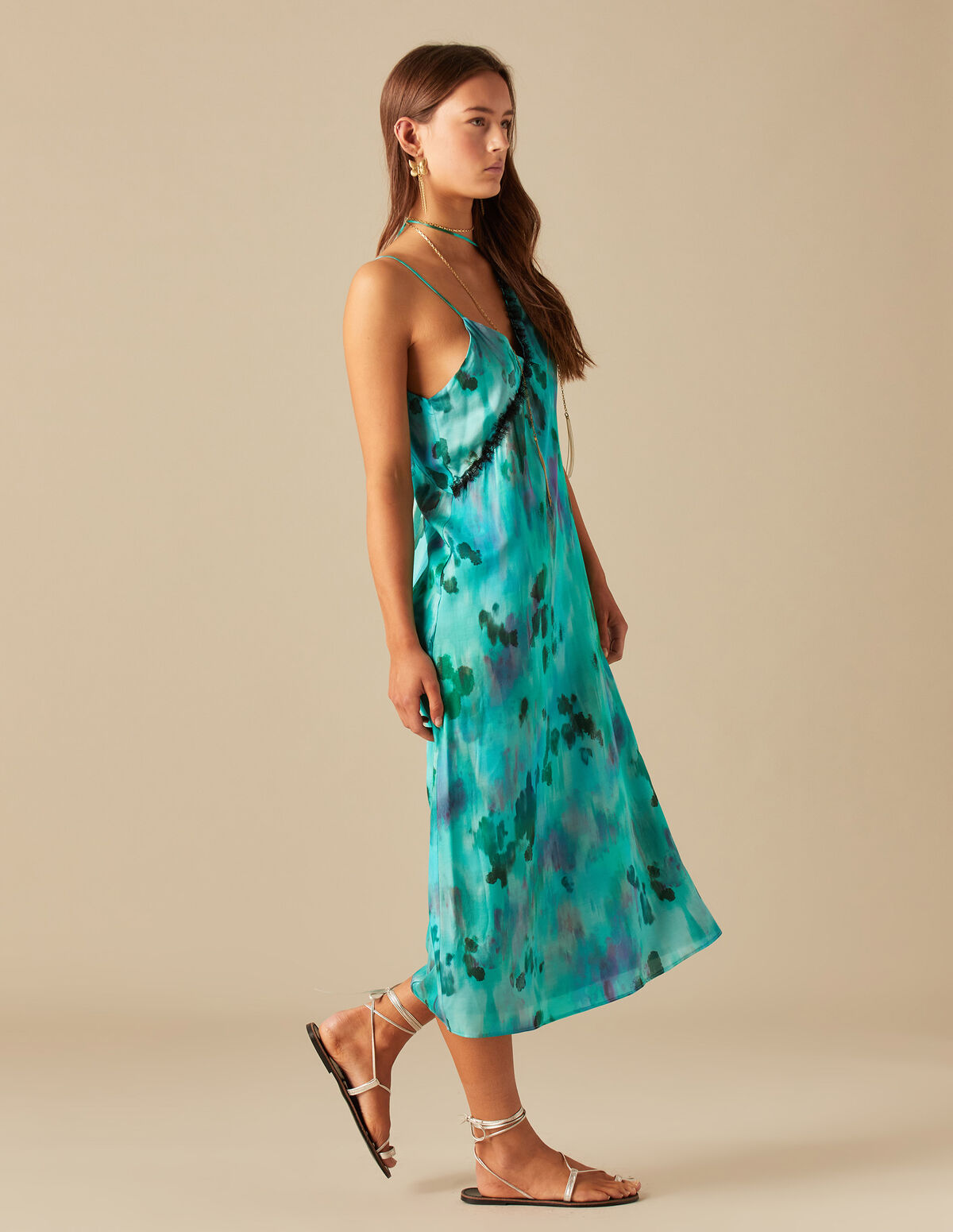 ROBE IMPRIMÉE BLEU BANDE DENTELLE