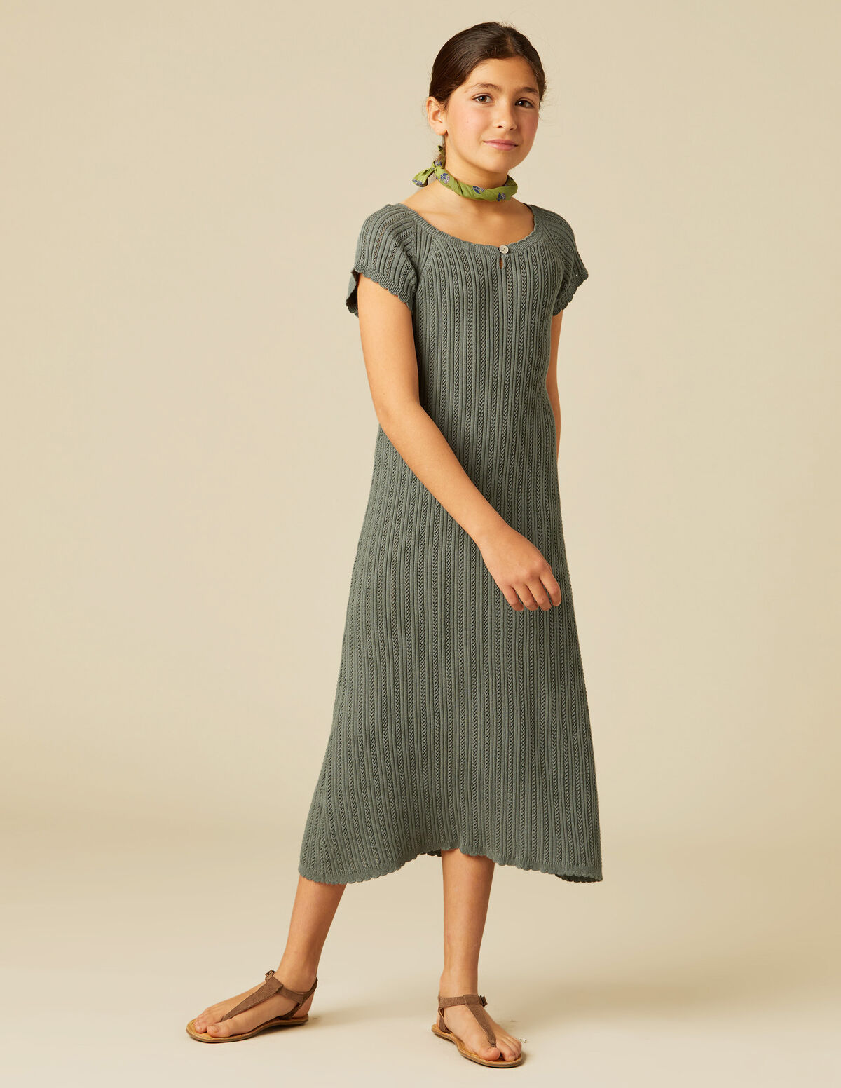 VESTIDO PUNTO CALADO GRIS