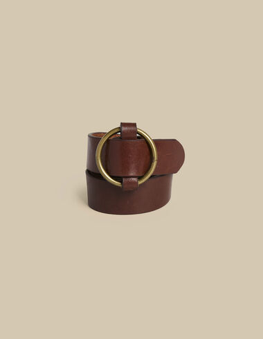 Cinturón hebilla redonda piel marrón - Complementos - Nícoli
