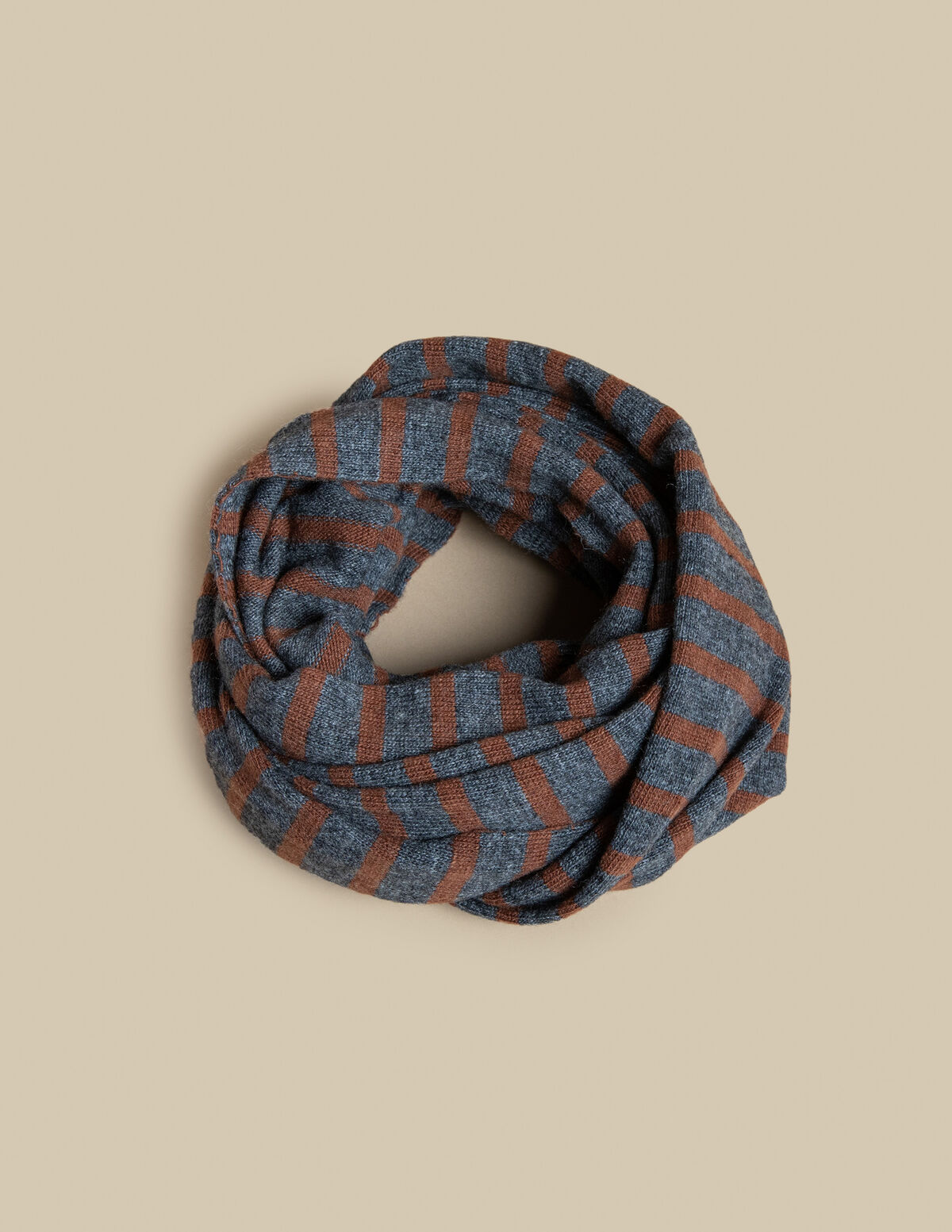 BROWN/CHARCOAL GREY STRIPED KNIT SCARF