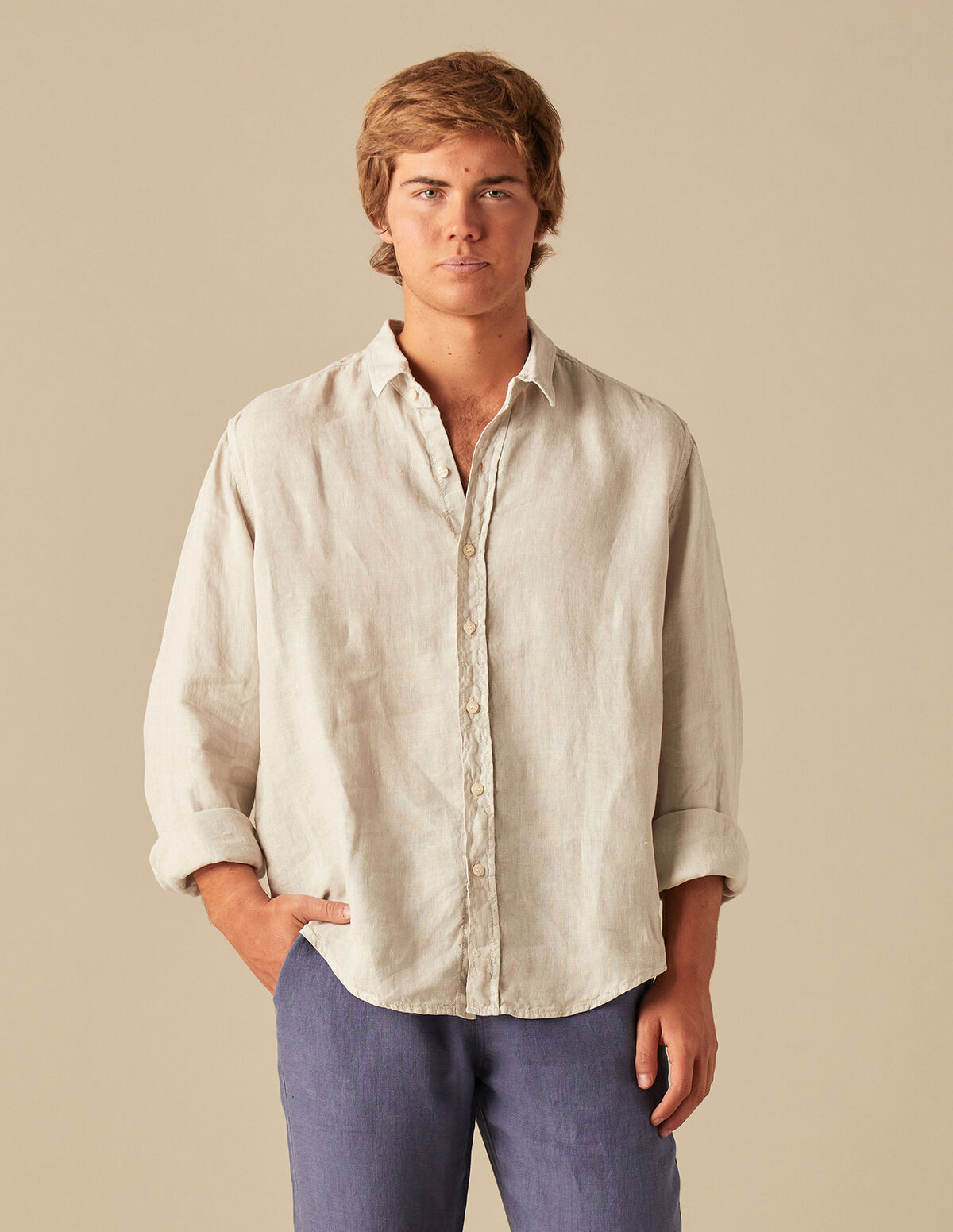 CAMISA CUELLO PICO LINO BLANCO