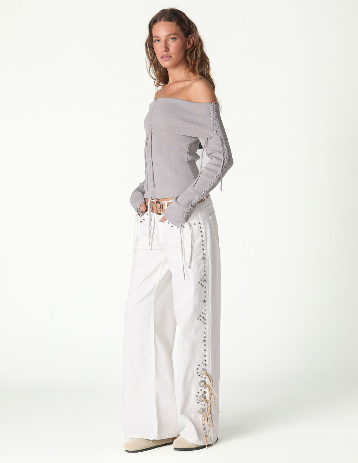 CAL&Ccedil;AS TACHAS COWBOY BEGE/CONTRASTE