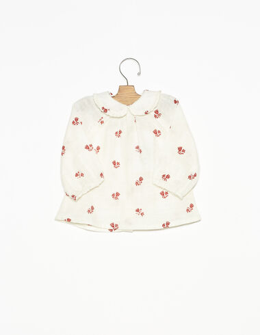 Chemise col Claudine fleurs fraise - Chemises - Nícoli
