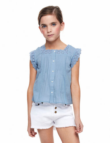 Blue pin-tuck lace T-shirt - View all > - Nícoli