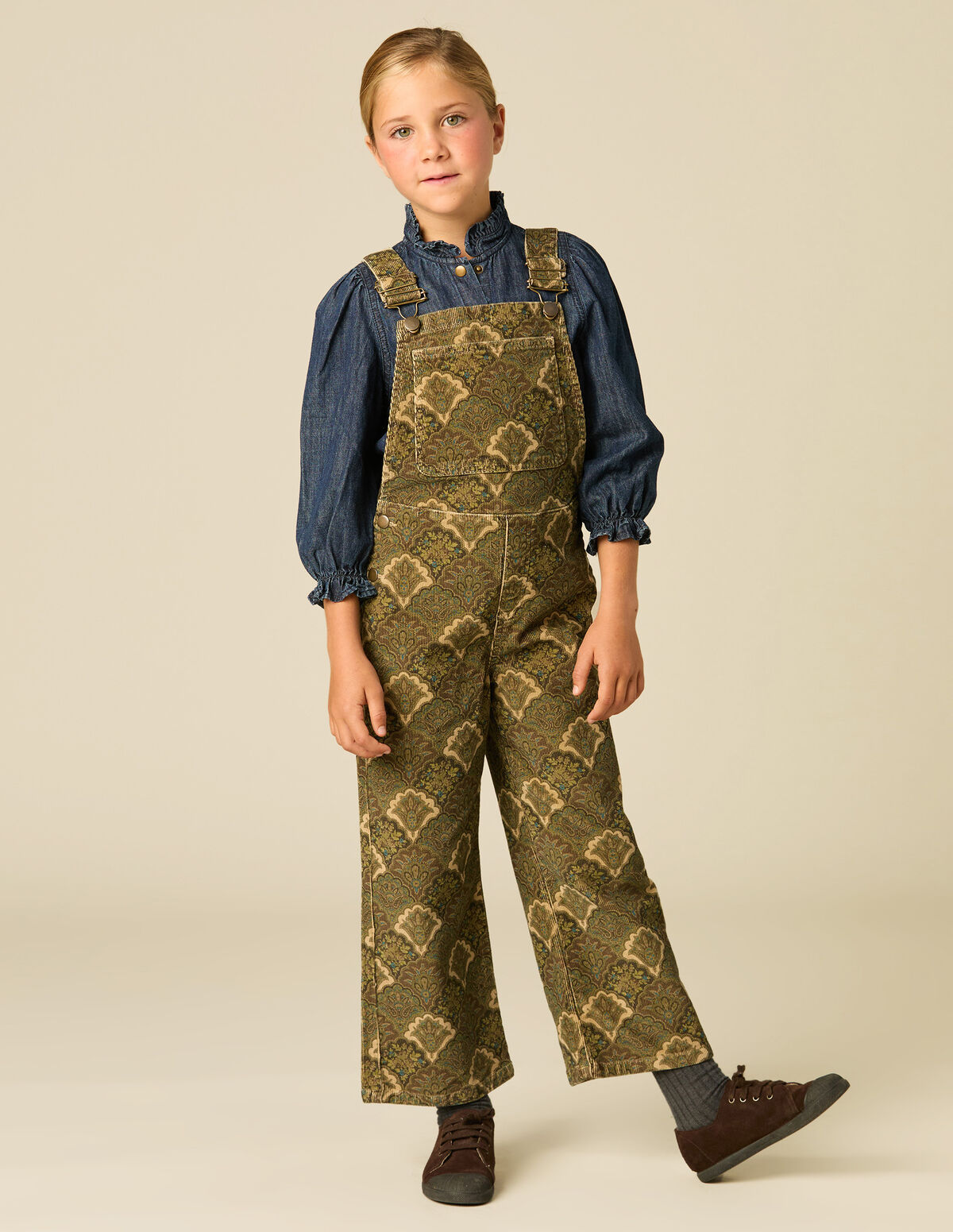 BROWN CORDUROY PRINTED DUNGAREES