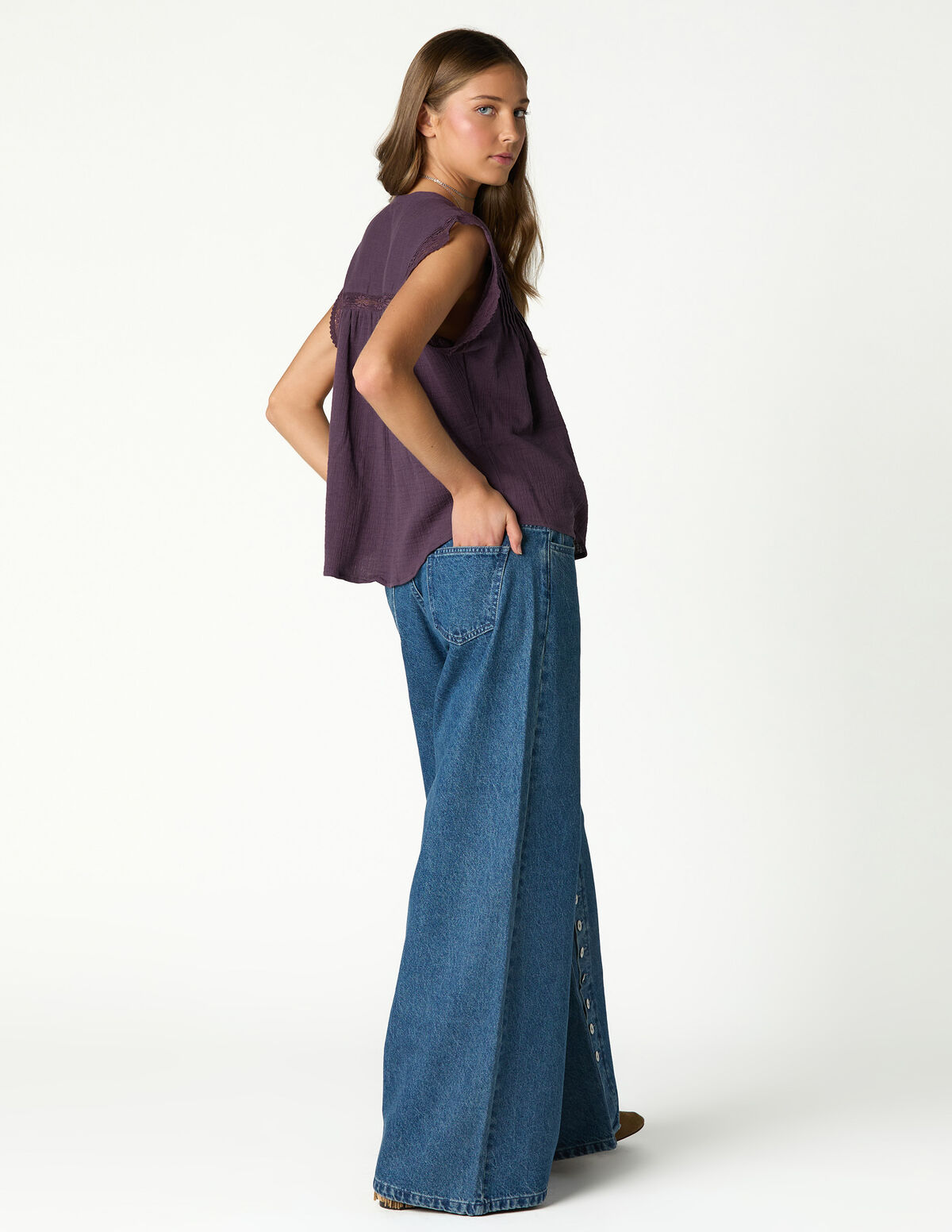 CAL&Ccedil;AS DENIM AZUL BOT&Otilde;ES