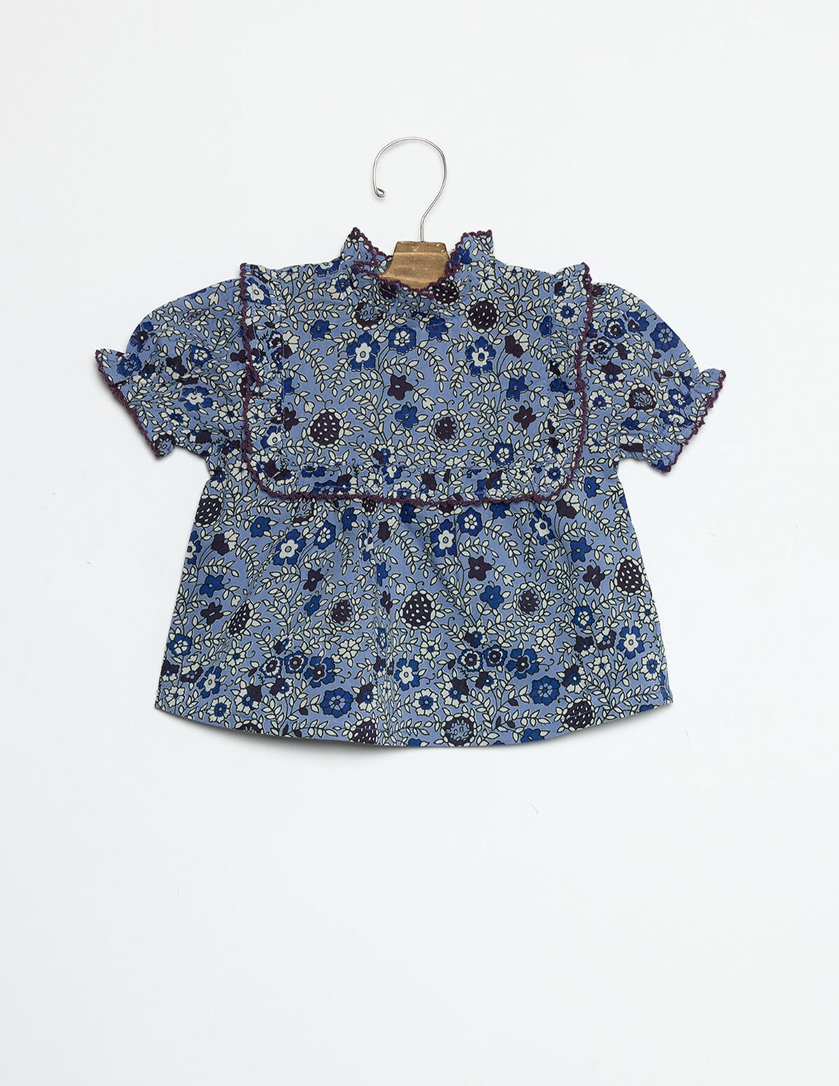 BLUE FLORAL PRINT SHIRT WITH STITCHING
