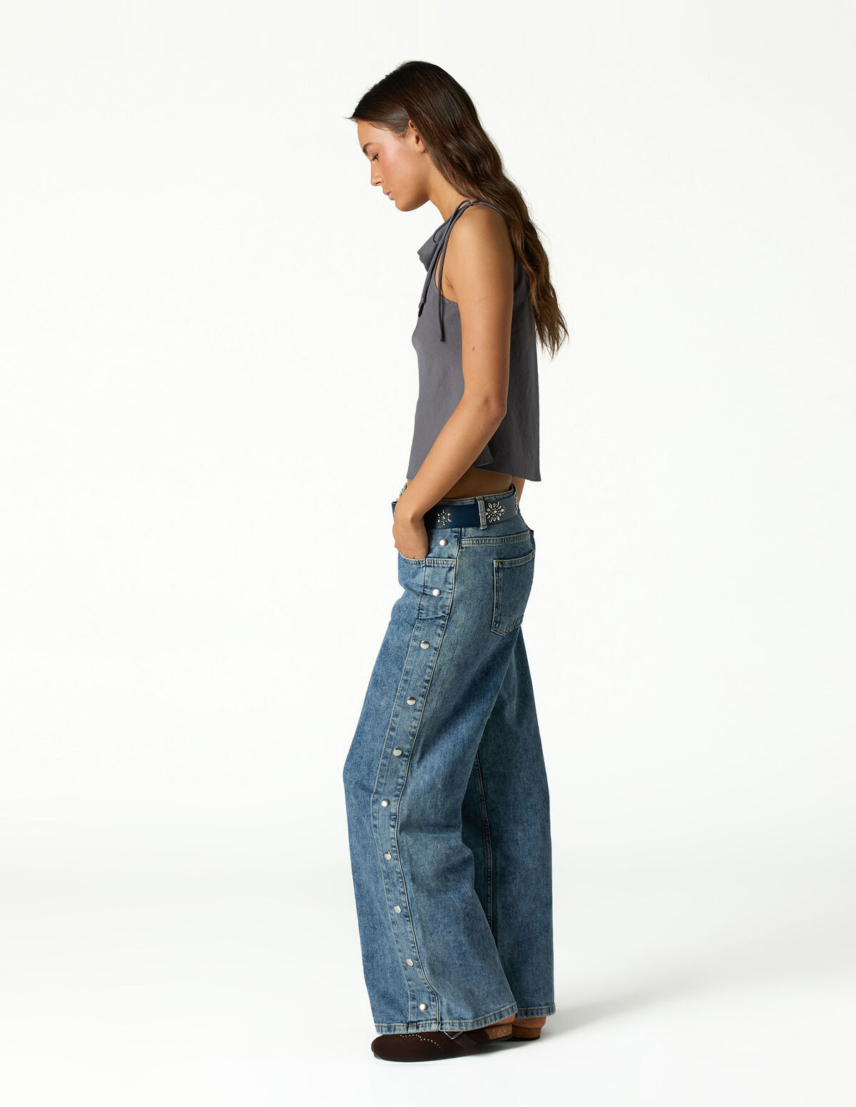 BLUE SIDE BUTTONS TROUSERS