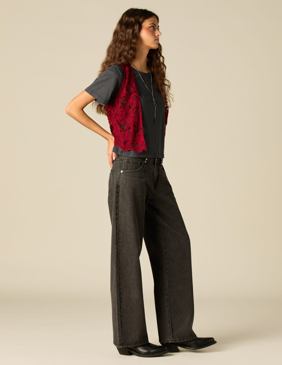ANTHRACITE STUDDED BELT LOOPS JEANS