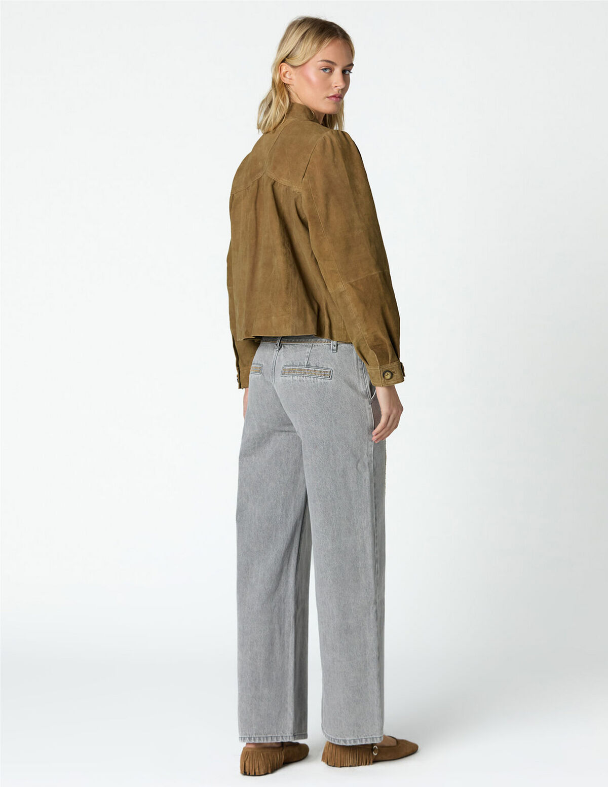 CAL&Ccedil;AS BORDADO DENIM CINZENTO