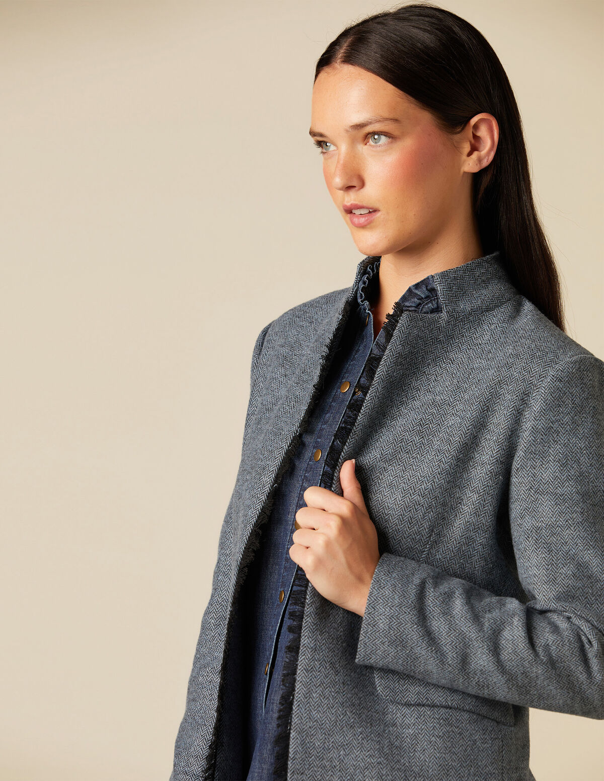 BLUE HERRINGBONE BLAZER