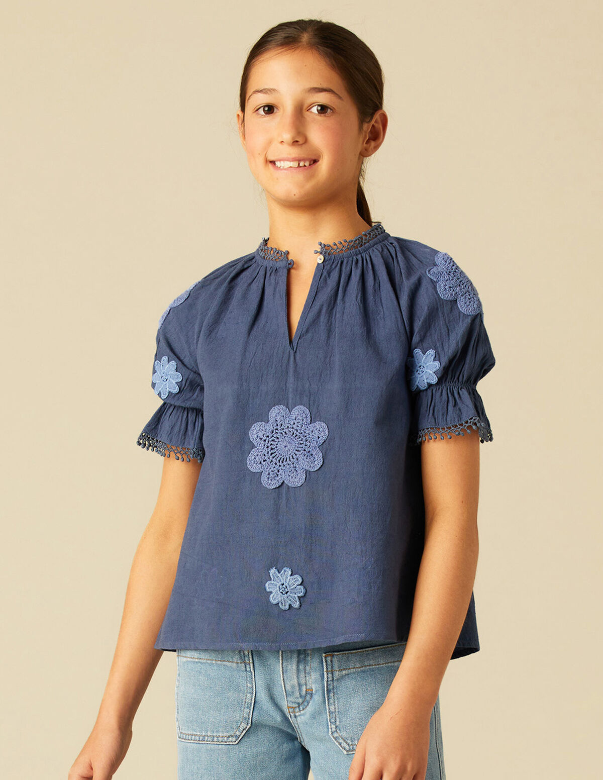 CAMISA PARCHES FLOR AZUL
