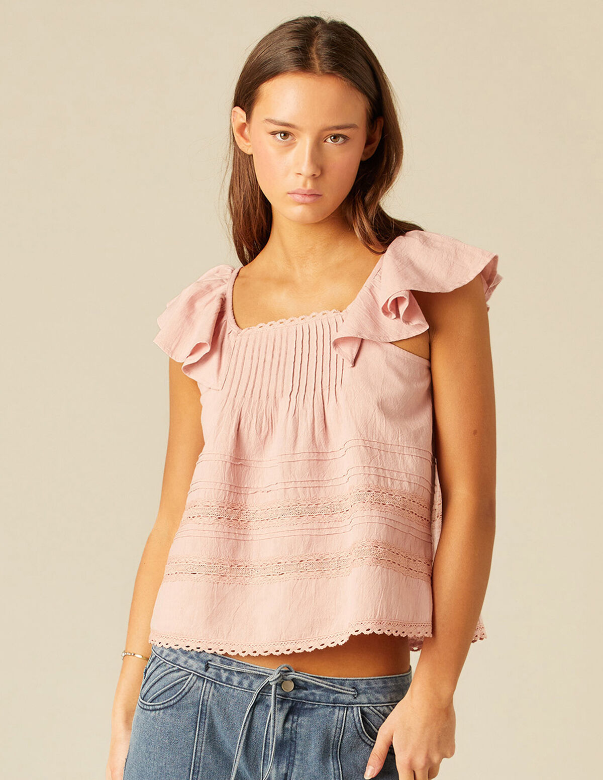 CAMISA JARETAS VOLANTE ROSA