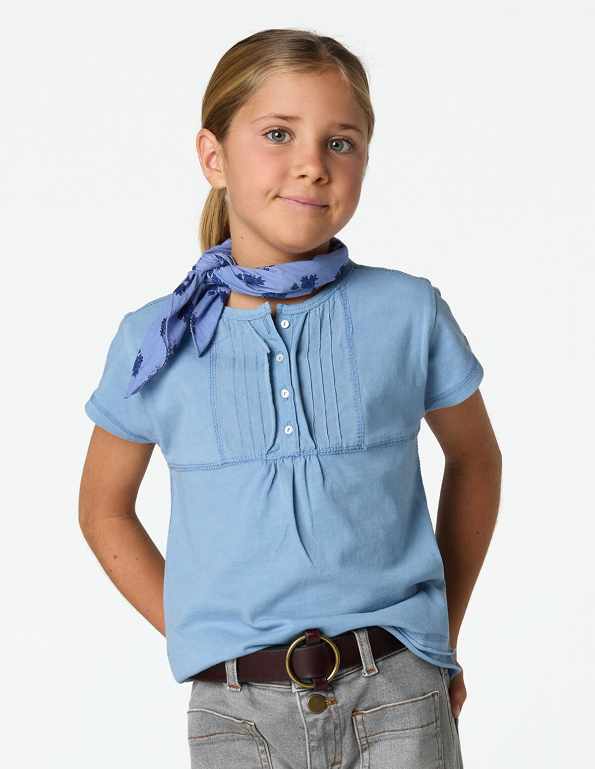 ANILINE BLUE PIN-TUCK T-SHIRT