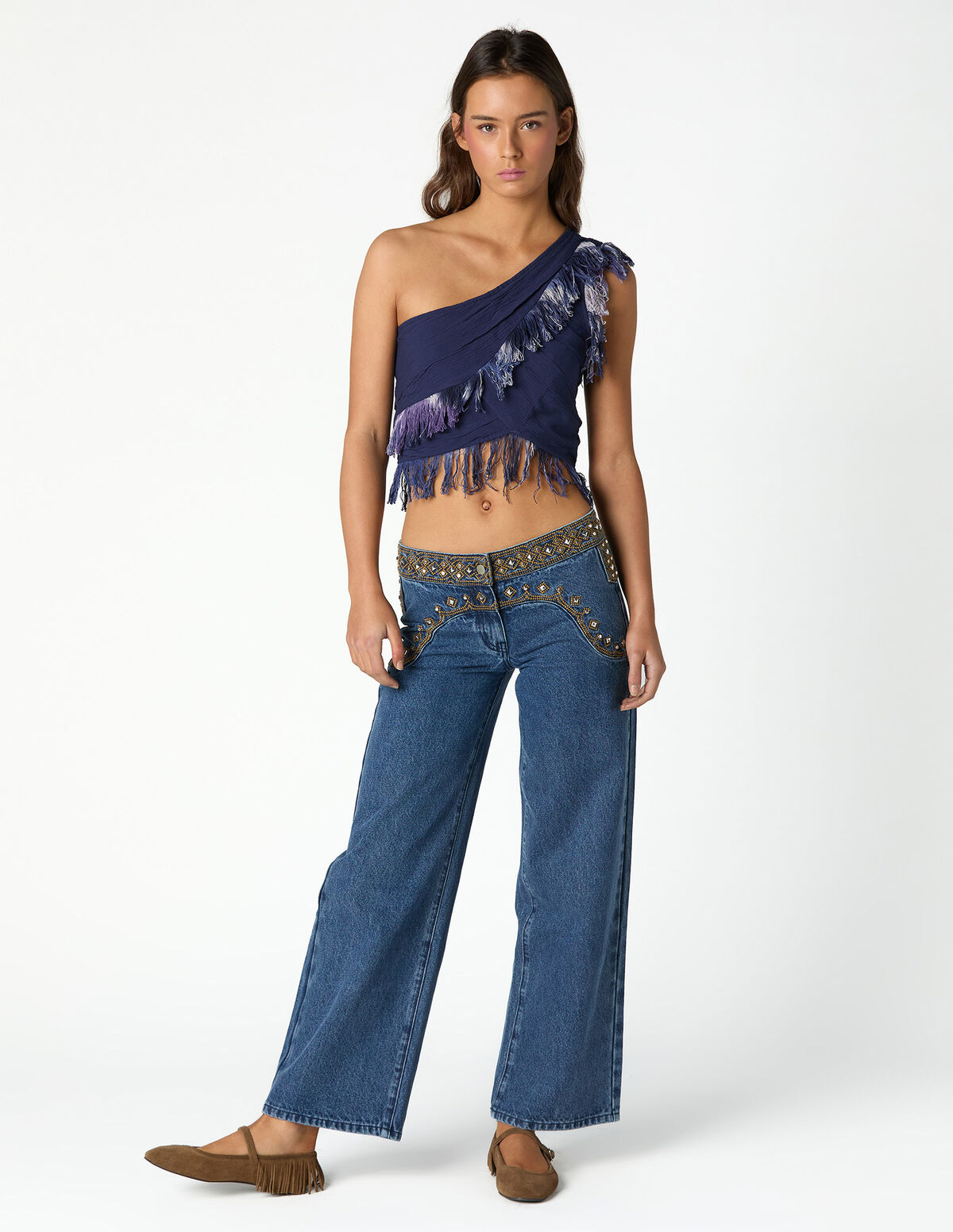 CAL&Ccedil;AS CINTADO BORDADO BLUE