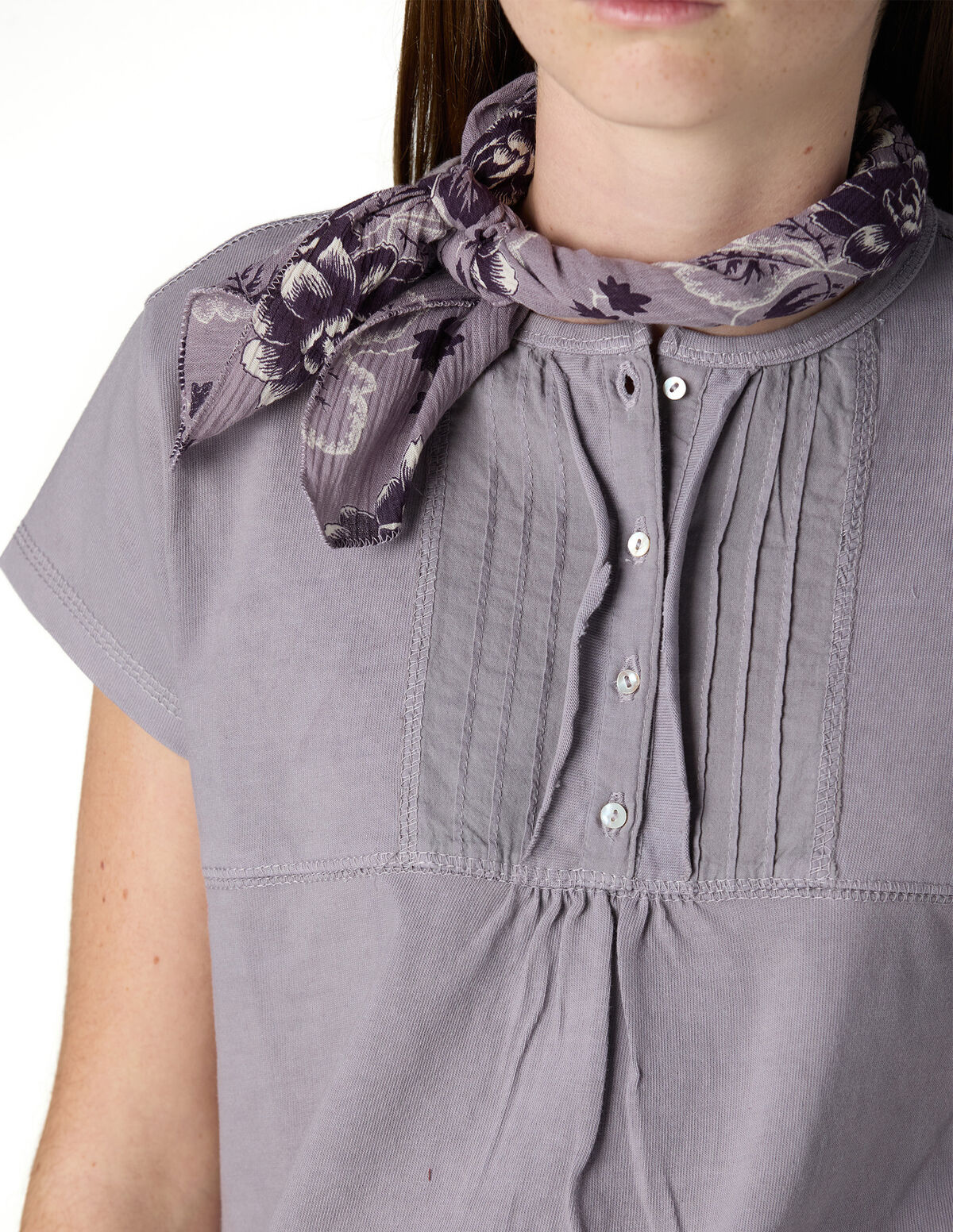 IRON GREY PIN-TUCK T-SHIRT