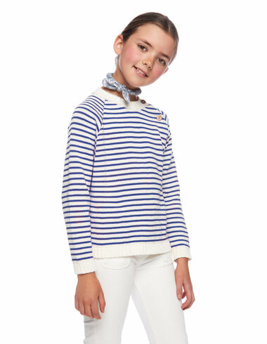 Blue and ecru striped jumper with buttons - Jumpers & Sweatshirts - Nícoli