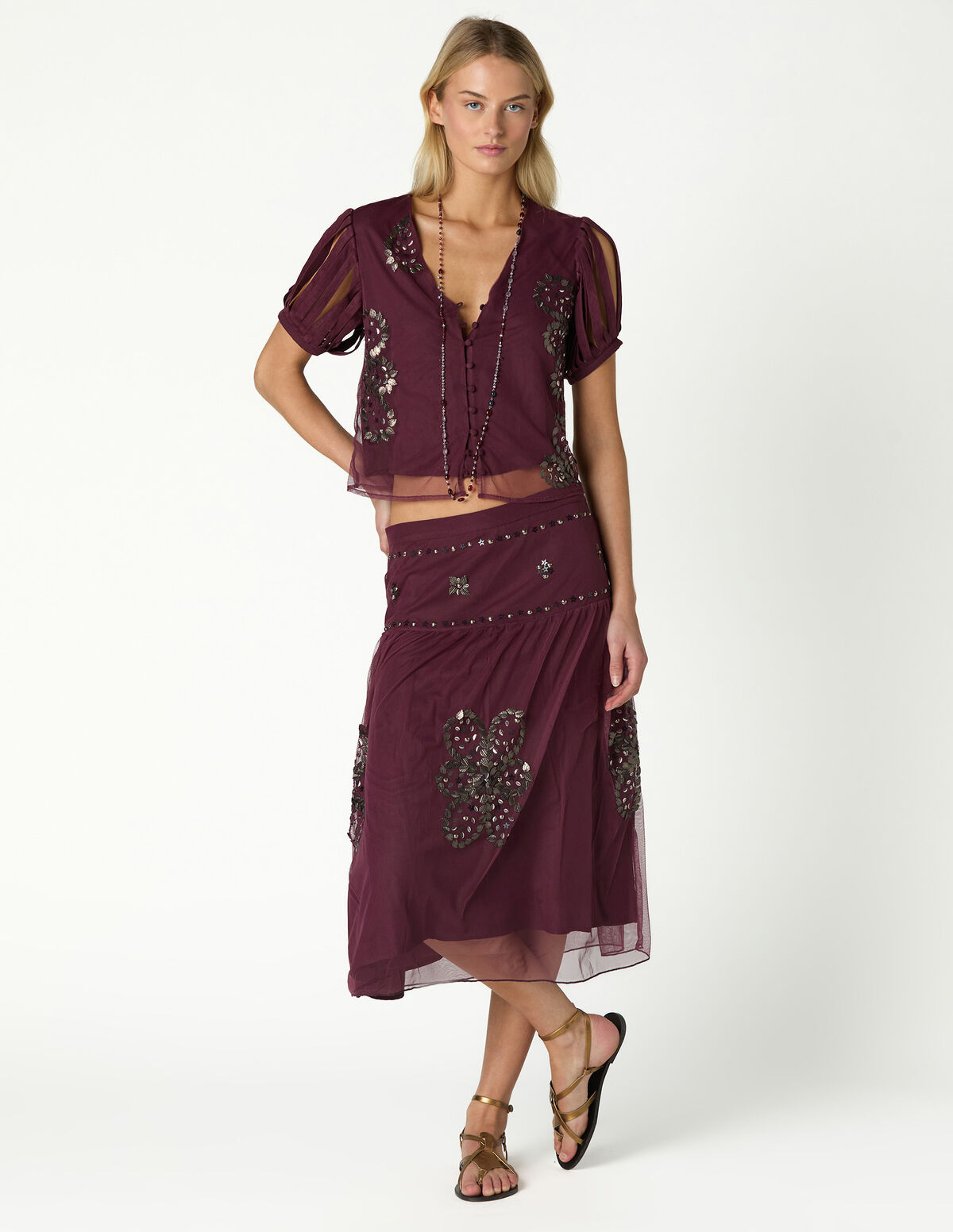 ANTHRACITE EMBROIDERED SKIRT