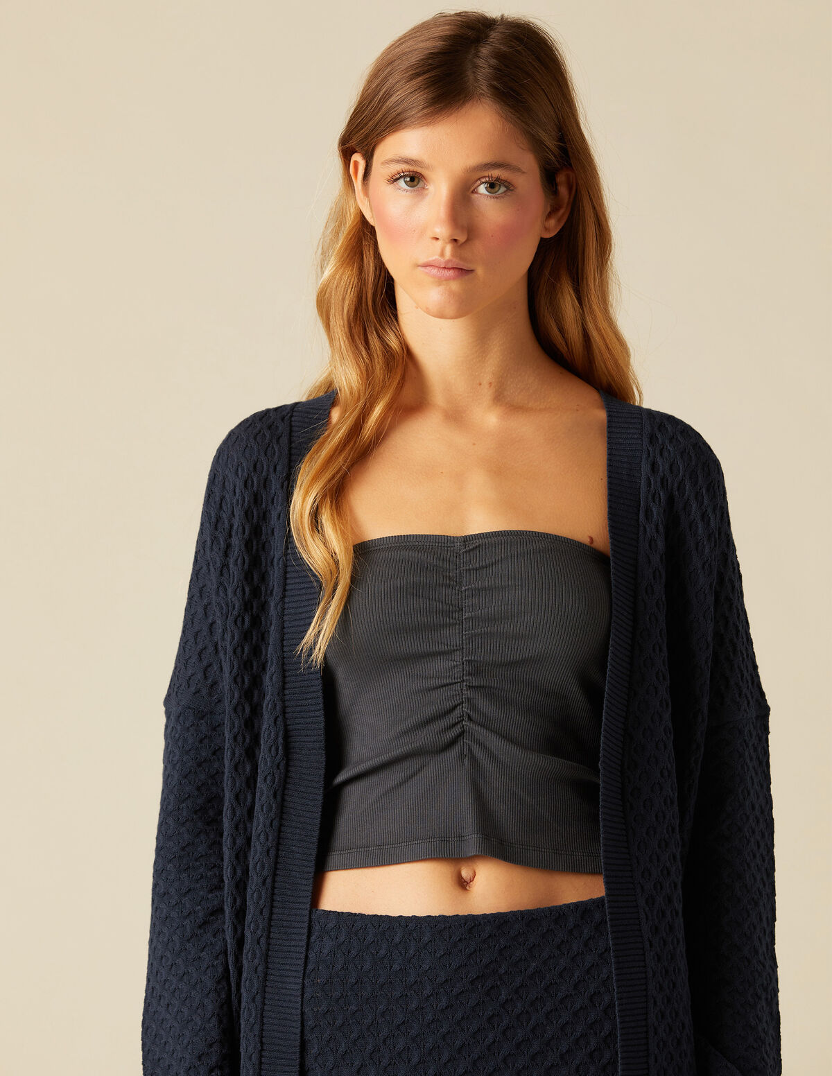 VESTE MAILLE MOTIF BLEUE