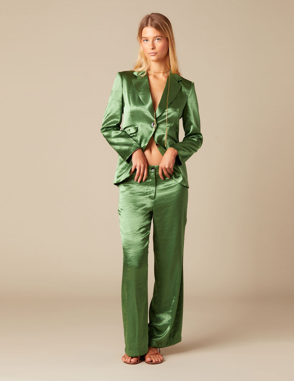 PANTALON SATINÉ VERT