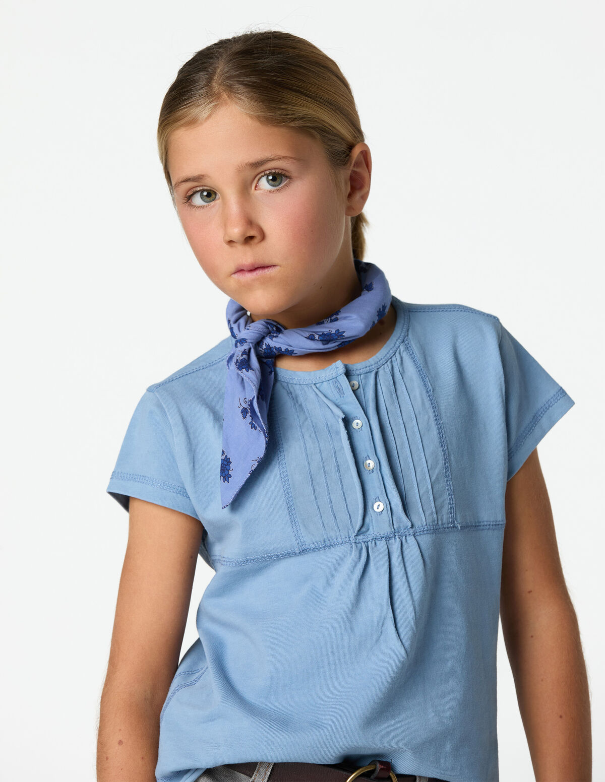 ANILINE BLUE PIN-TUCK T-SHIRT