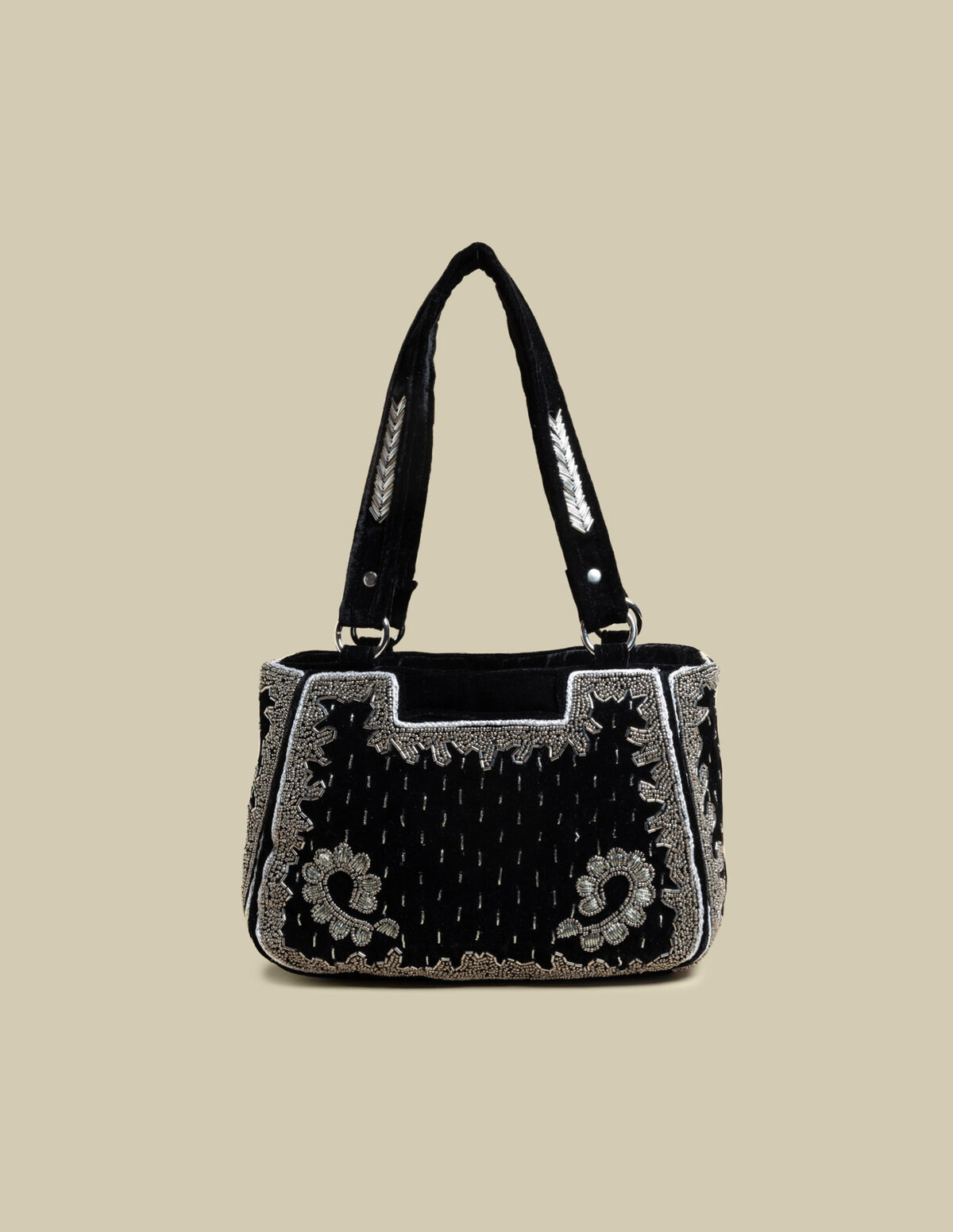 BROWN BEADED VELVET BAG