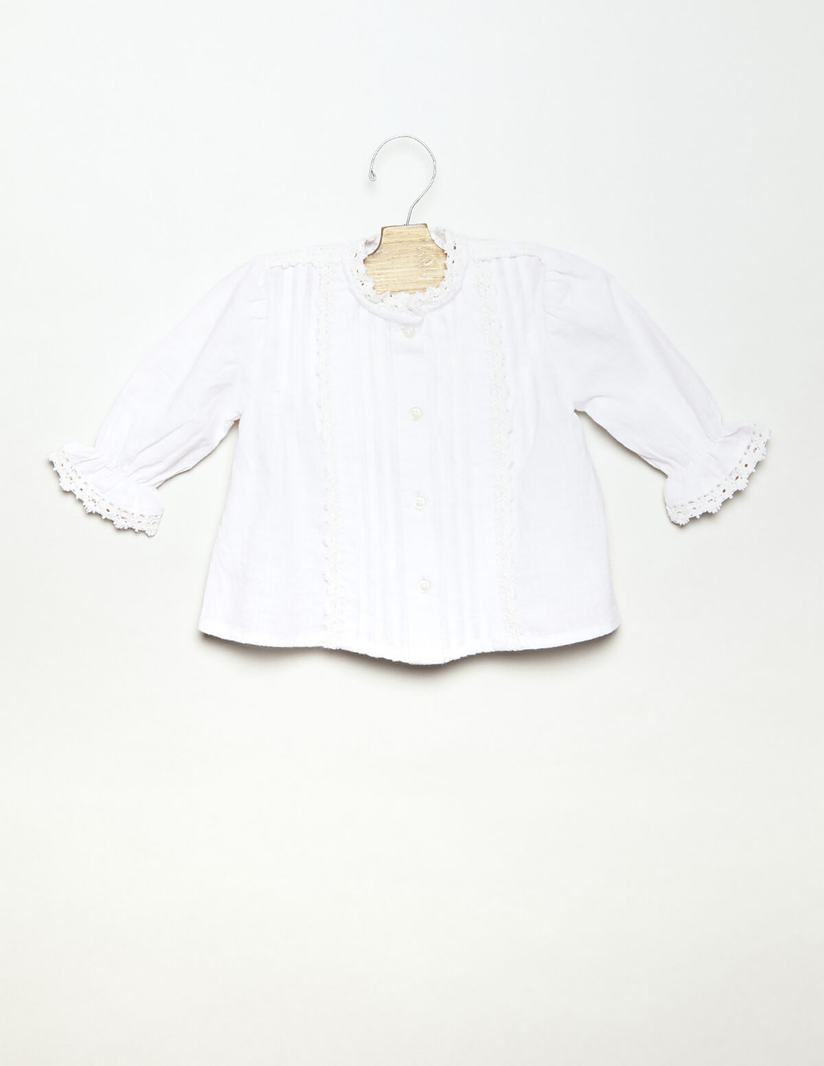 ECRU LACE PIN-TUCK SHIRT