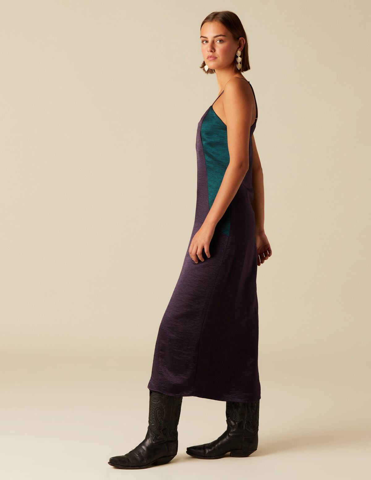 ROBE À BRETELLES MÛRE CONTRASTE