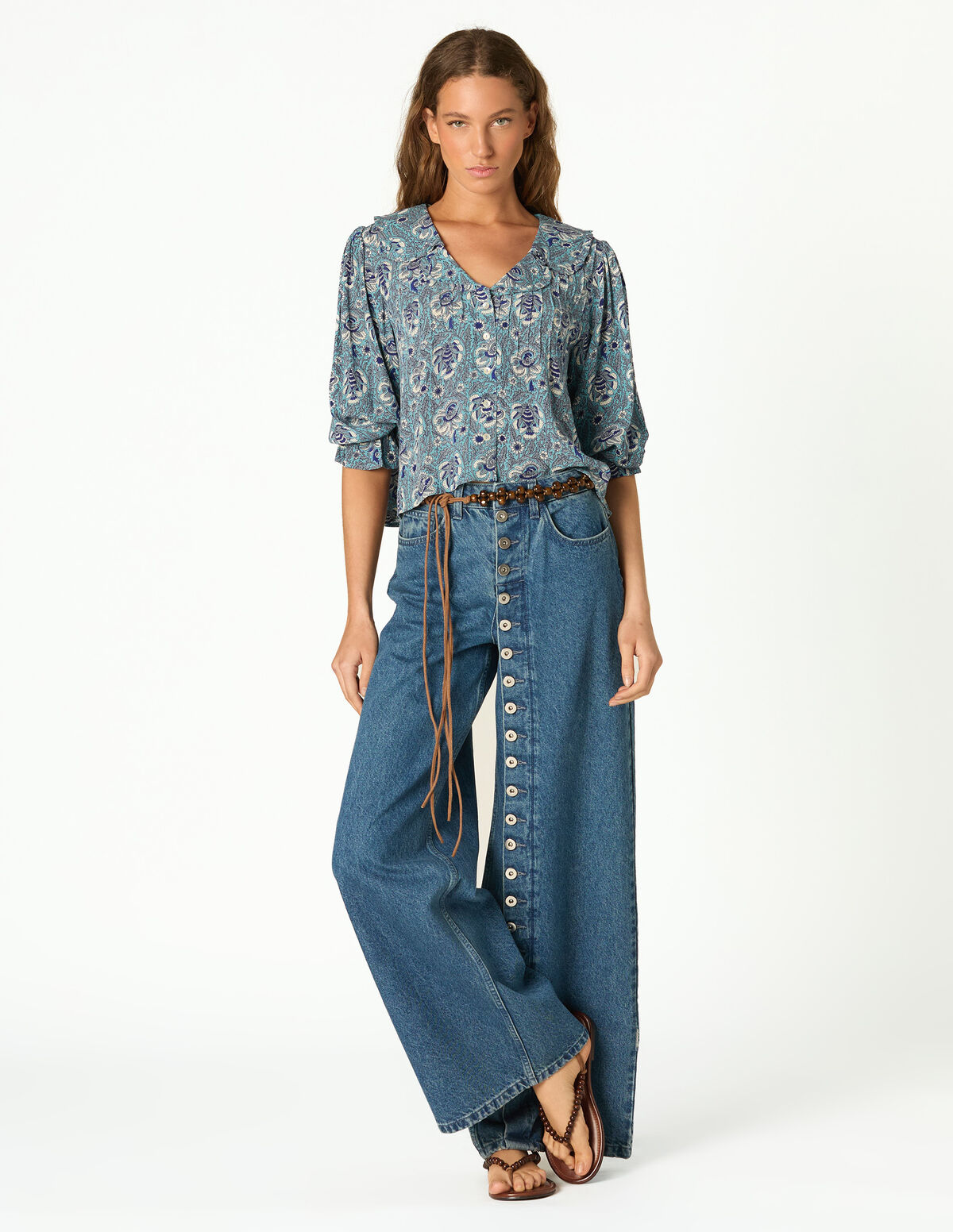 PANTALON JEAN BLEU BOUTONS