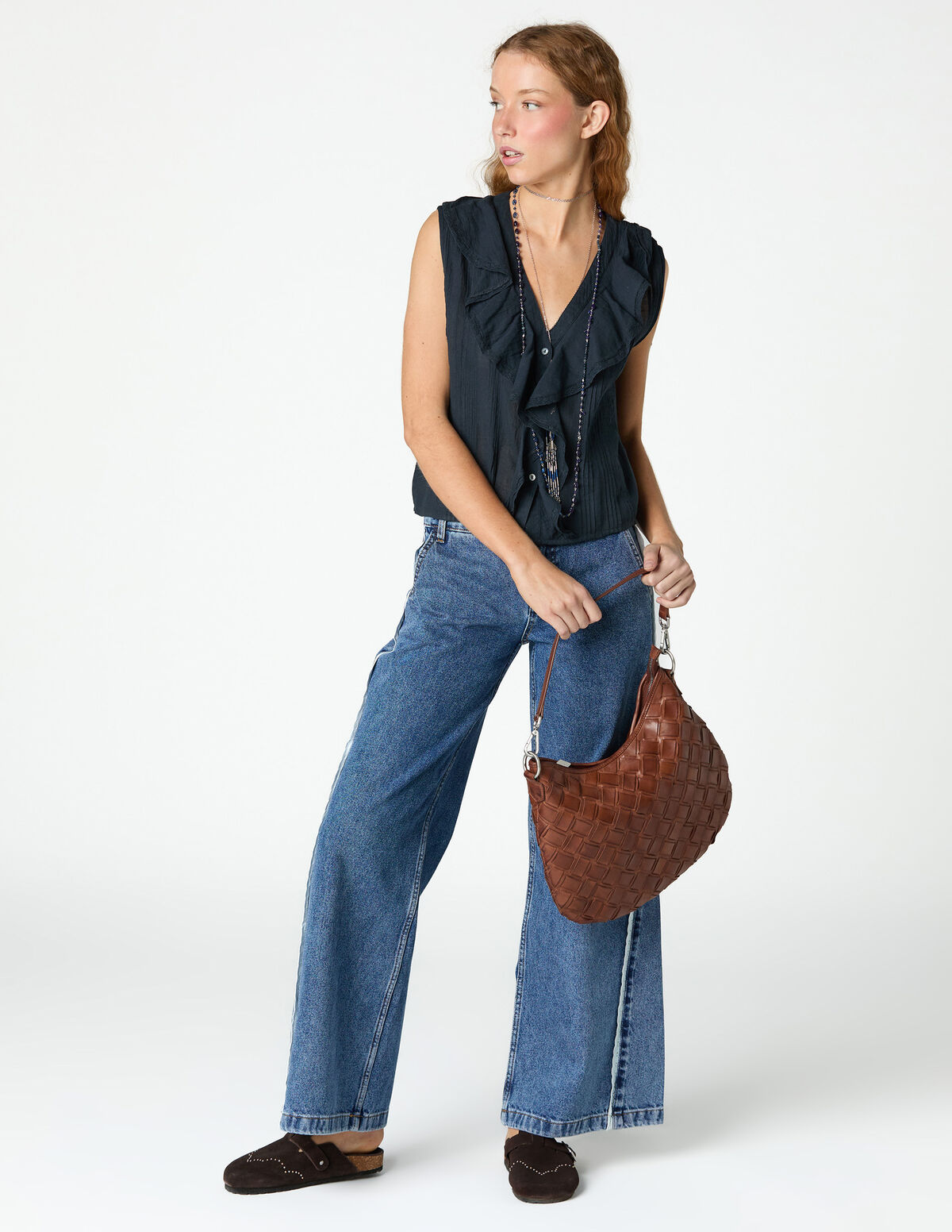 ANTHRACITE SLEEVELESS RUFFLE TOP